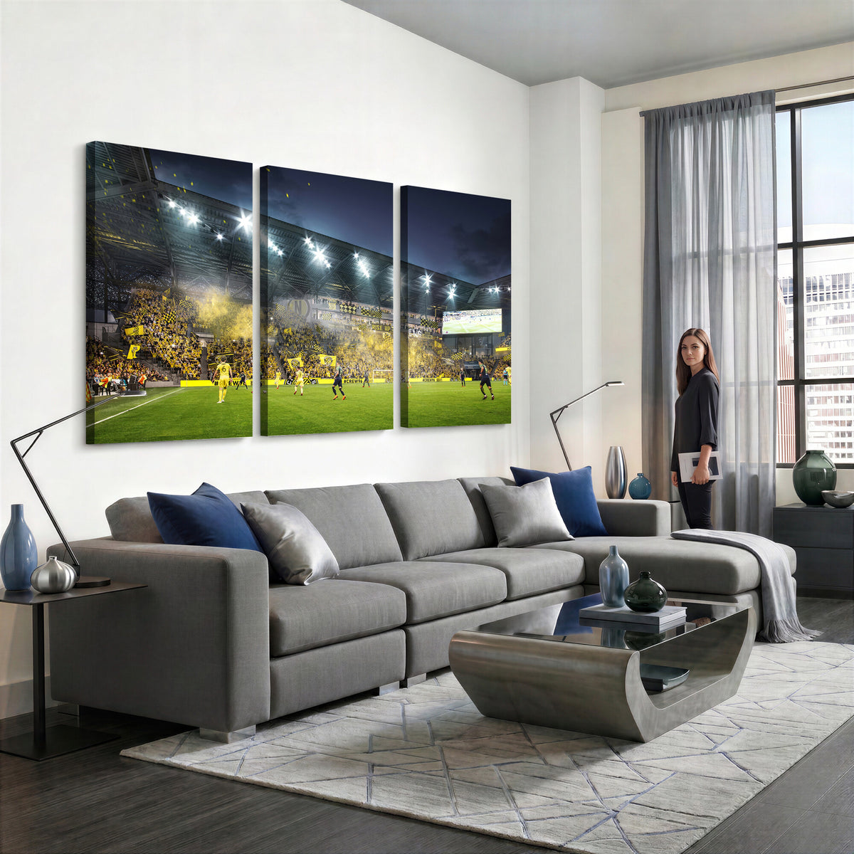 65820-MGV-CV-36X24 - Columbus Crew Stadium Match Triple Canvas Wall Art - Dynamic MLS Game Scene Canvas Wall Art
