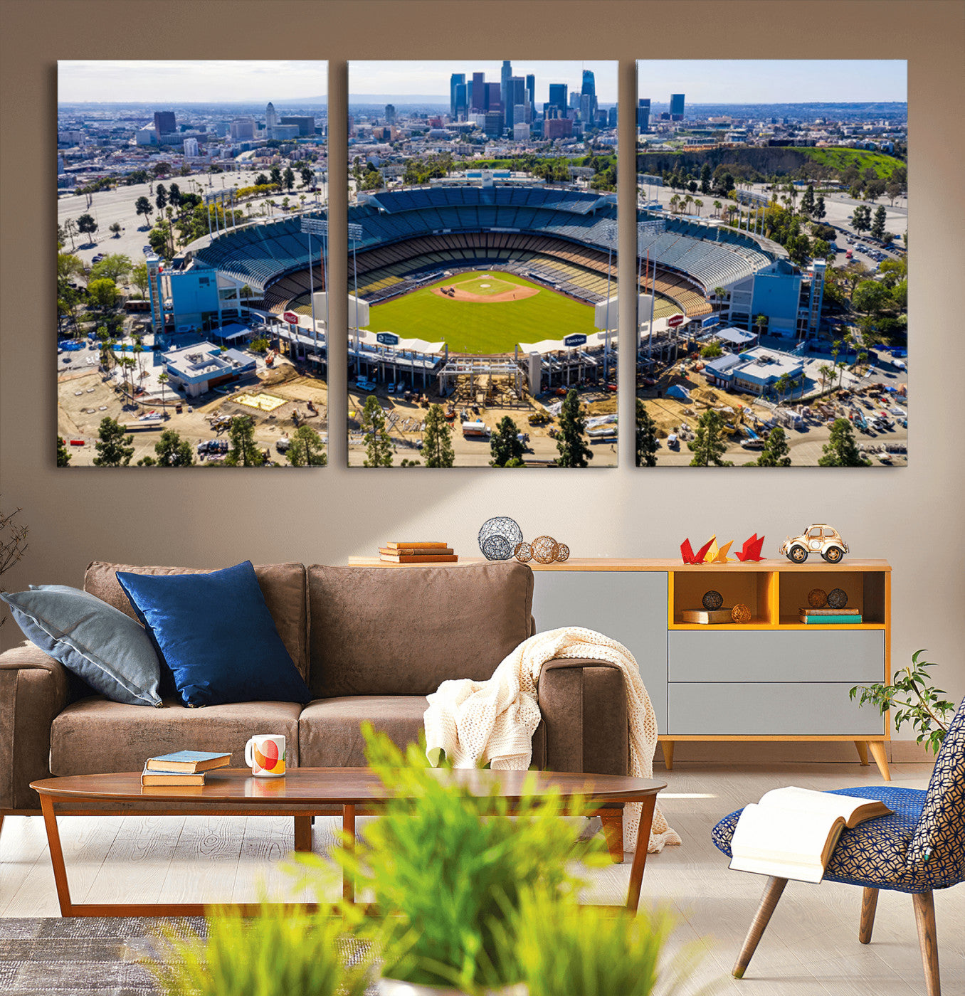 MGV-CV-60X30-3P - Los Angeles Dodgers Dodger Stadium Wall Art Canvas Print - MLB Baseball Stadium, Framed Los Angeles