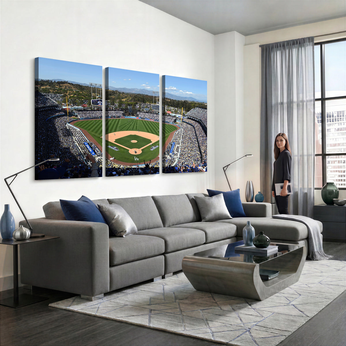 20436-MGV-CV-36X24 - Los Angeles Dodgers Dodger Stadium Wall Art Canvas Print, Framed and Ready to Hang