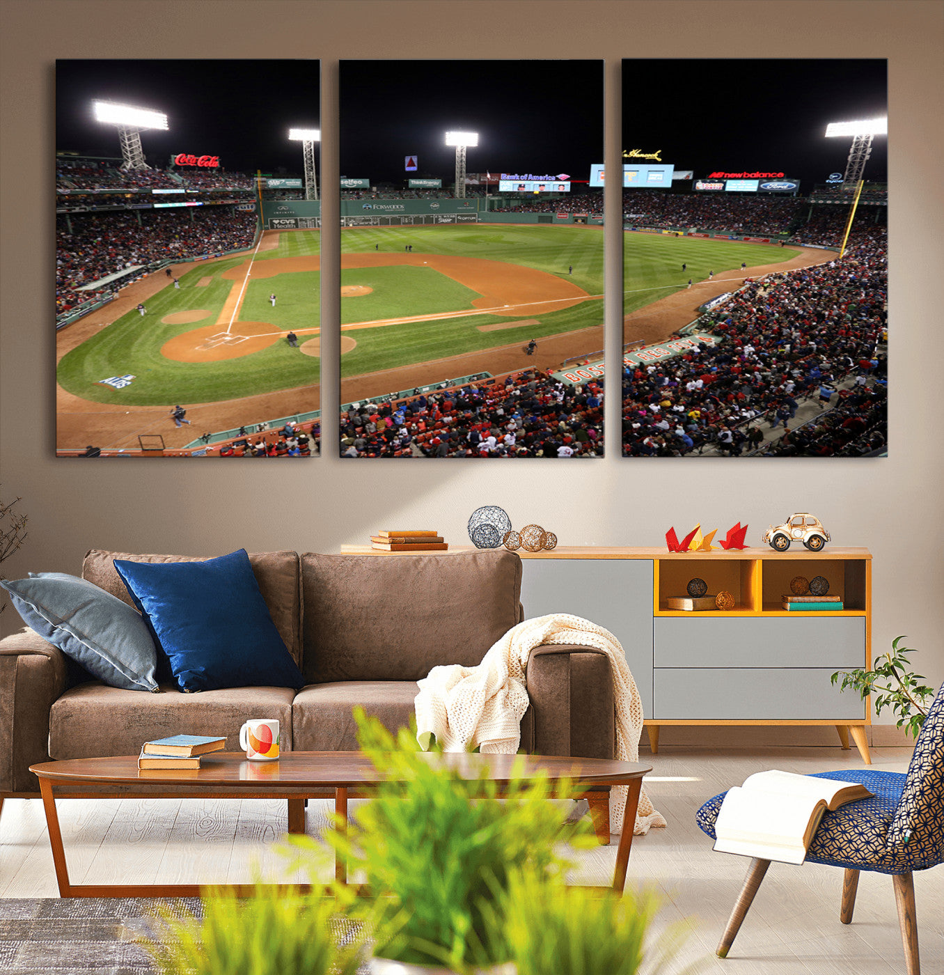 MGV-CV-60X30-3P - Boston Red Sox Baseball Team Print - Massachusetts Fenway Park Stadium Wall Art Canvas Print