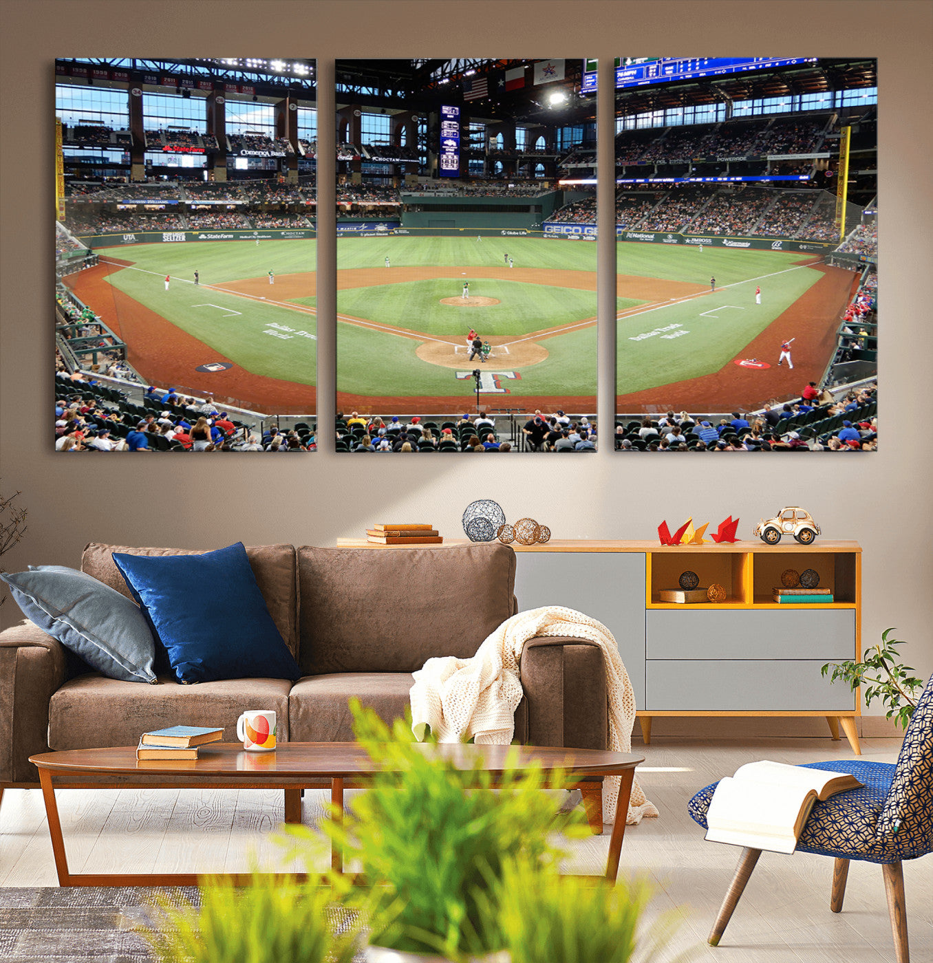 MGV-CV-60X30-3P - Texas Rangers Baseball Team Print - Arlington Globe Life Field Stadium Canvas Print Wall Art