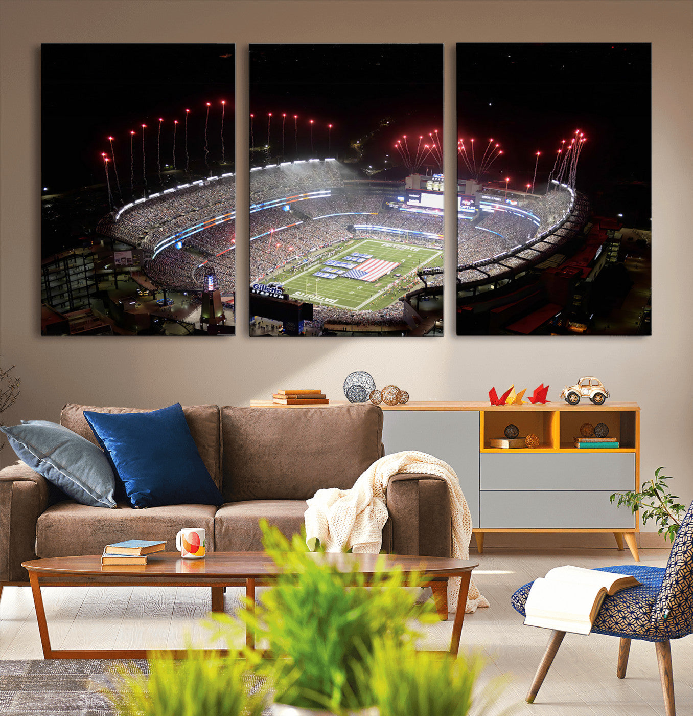 MGV-CV-60X30-3P - New England Patriots Team Print Wall Art- Foxborough Gillette Stadium Wall Art Canvas Print