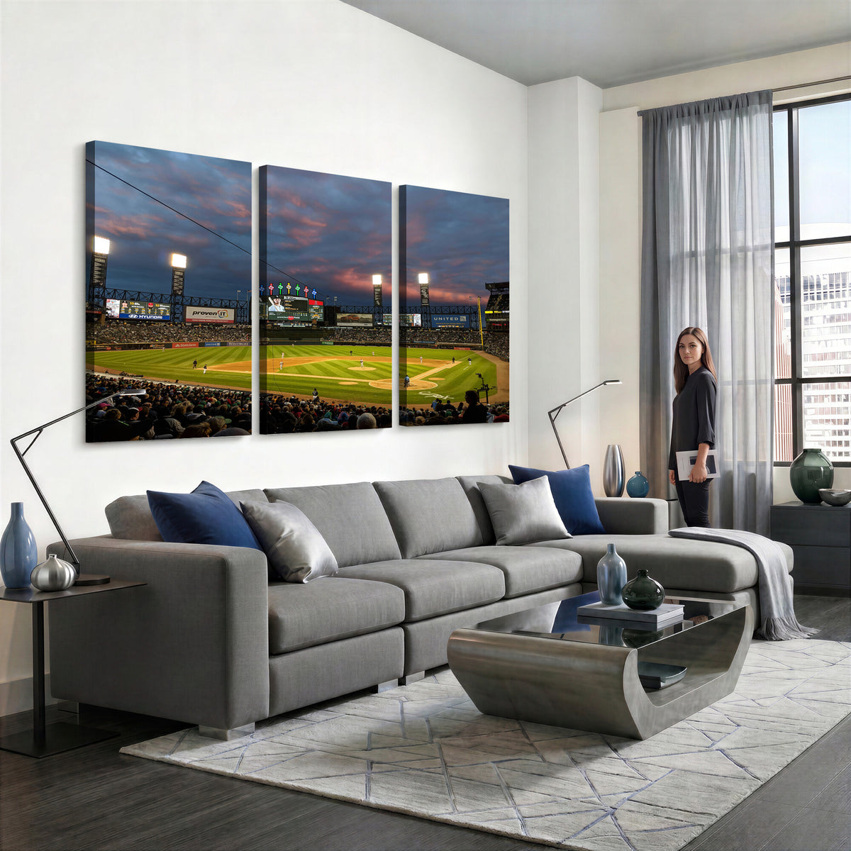 96063-MGV-CV-36X24 - Chicago White Sox Baseball Team Print Canvas, Guaranteed Rate Field, Framed and Ready to Hang