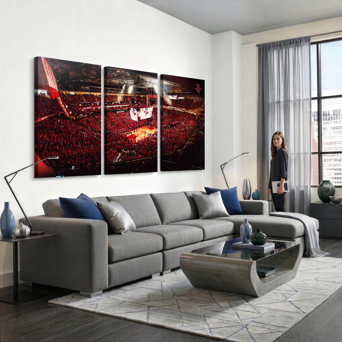 91527-MGV-CV-36X24 - Houston Rockets Basketball Team Print Canvas, Houston Toyota Center Arena Wall Art