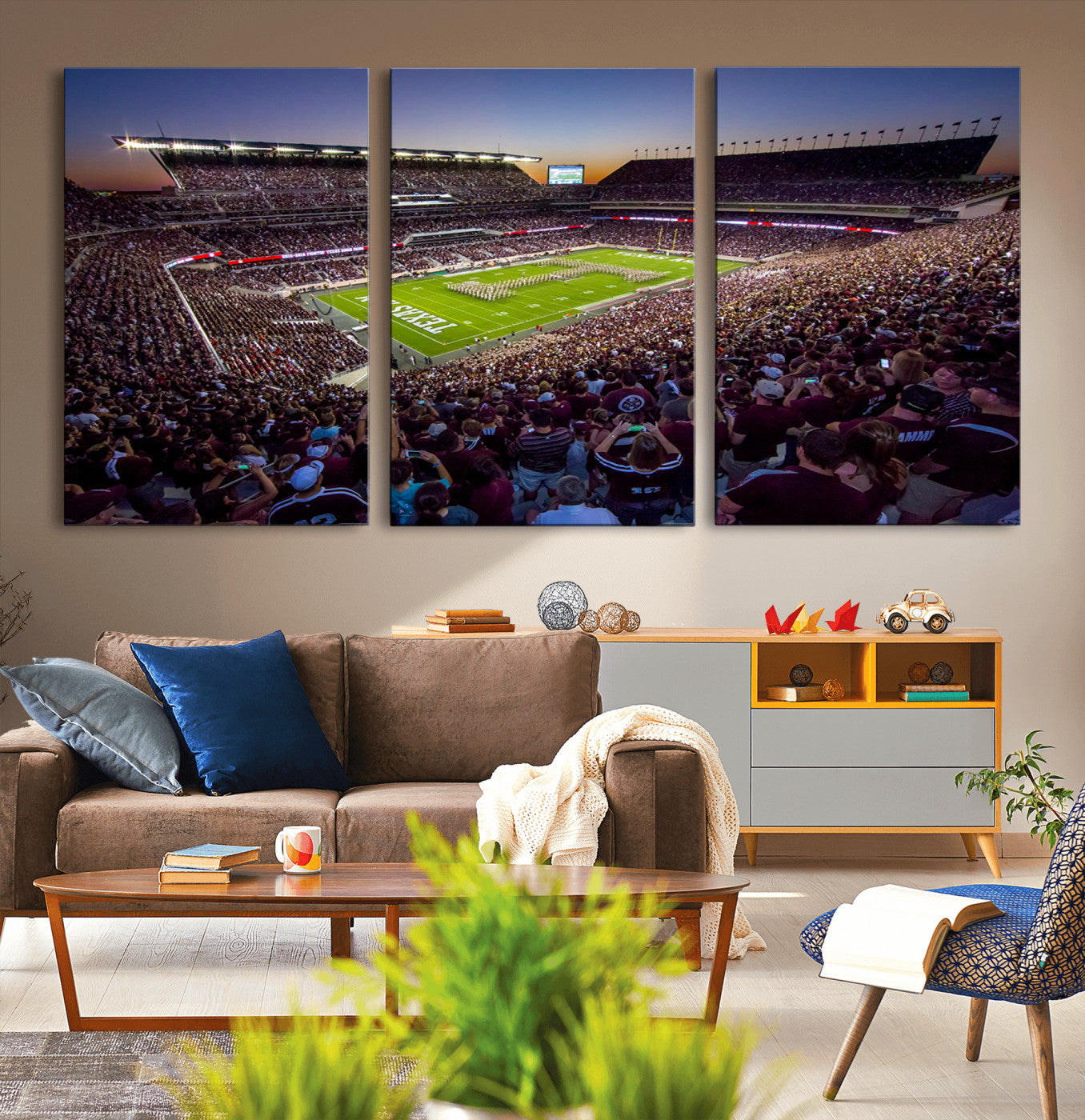 MGV-CV-60X30-3P - Texas A&M University Aggies Football Team Print - College Station Kyle Field Stadium Wall Art Canvas