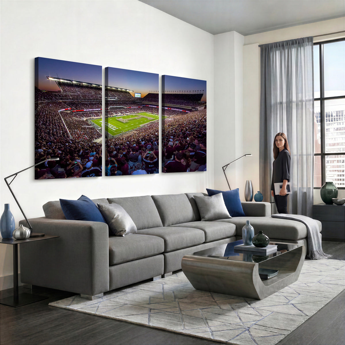 25148-MGV-CV-36X24 - Texas A&M University Aggies Football Team Print, College Station Kyle Field, Framed and Ready to Hang