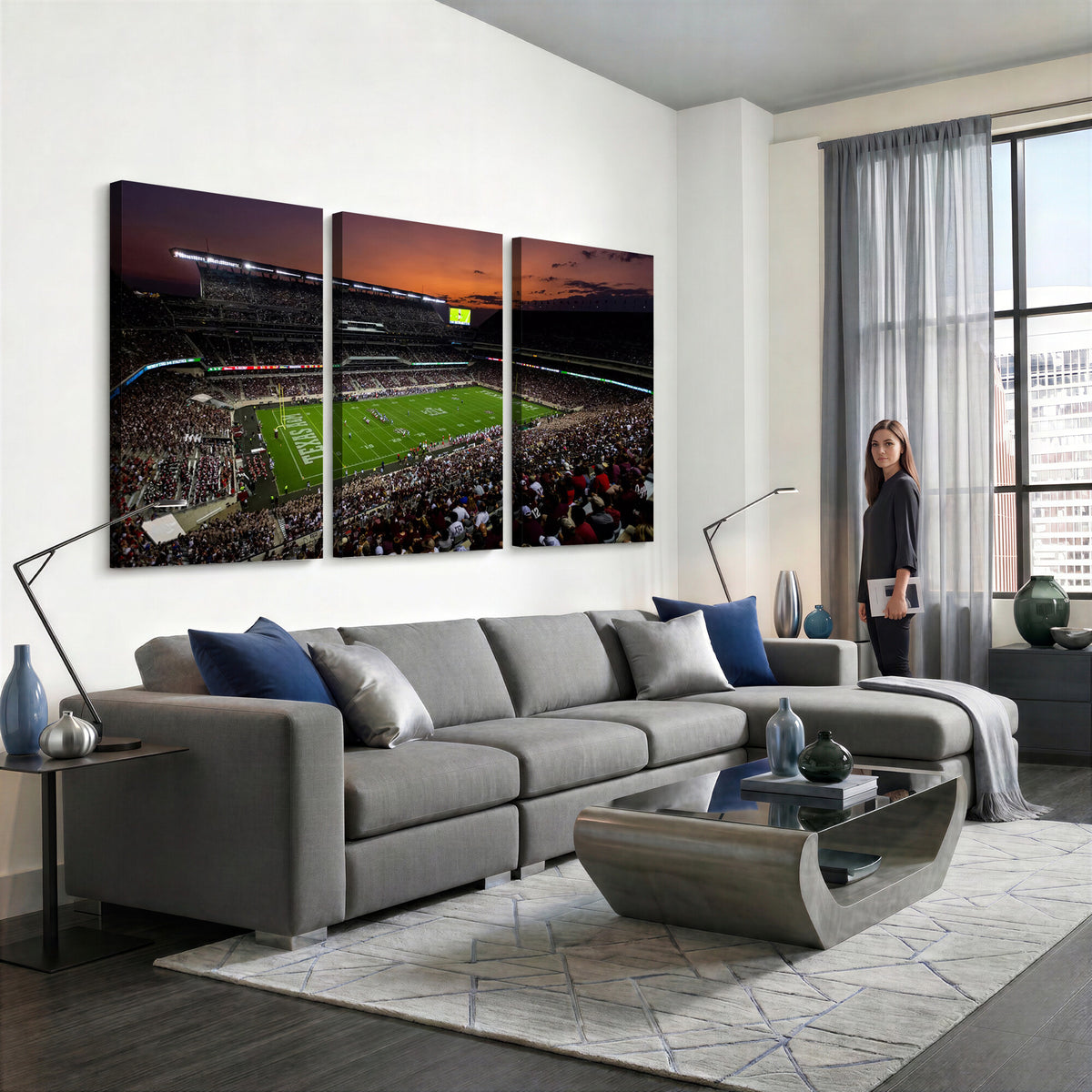 45603-MGV-CV-36X24 - Texas A&M Aggies Football Team Print, College Station Kyle Field Stadium Canvas Wall Art