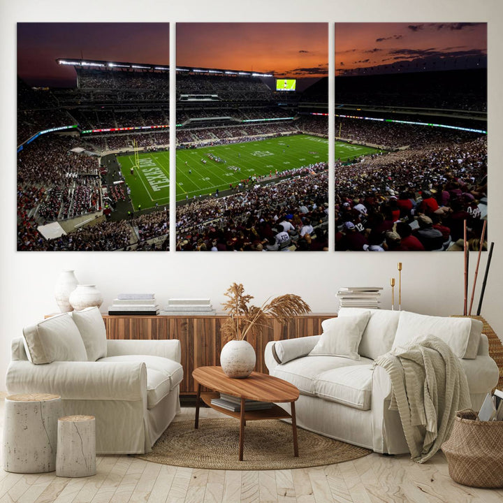 Canvas print of the Texas A&M University Aggies football team at Kyle Field Stadium.