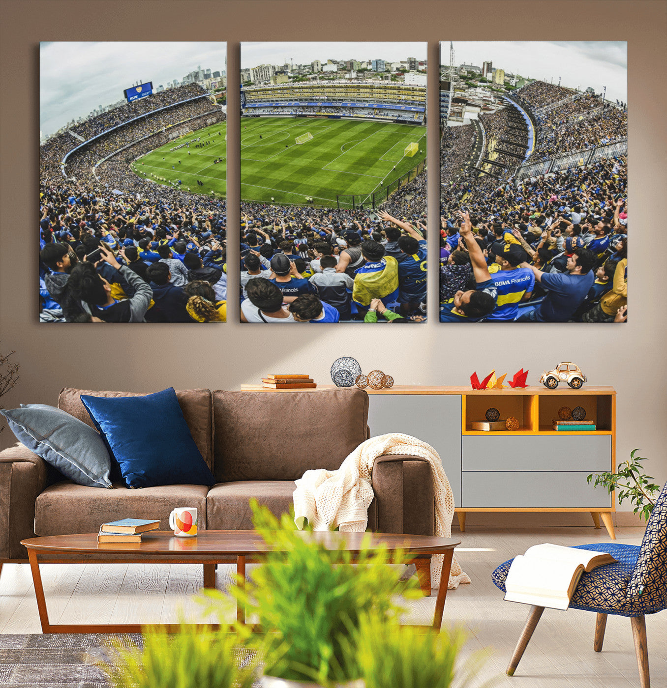 63839-MGV-CV-60X30-3P-Boca Juniors Soccer Team Print Wall Art - Buenos Aires Bombonera Stadium Canvas Print