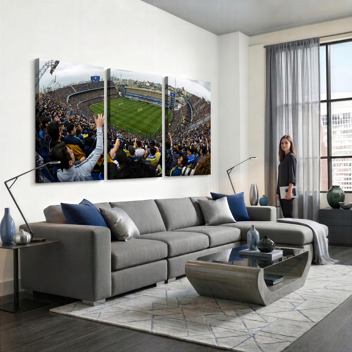 23173-MGV-CV-36X24 - Boca Juniors Soccer Team Print, Buenos Aires Bombonera, Framed and Ready to Hang