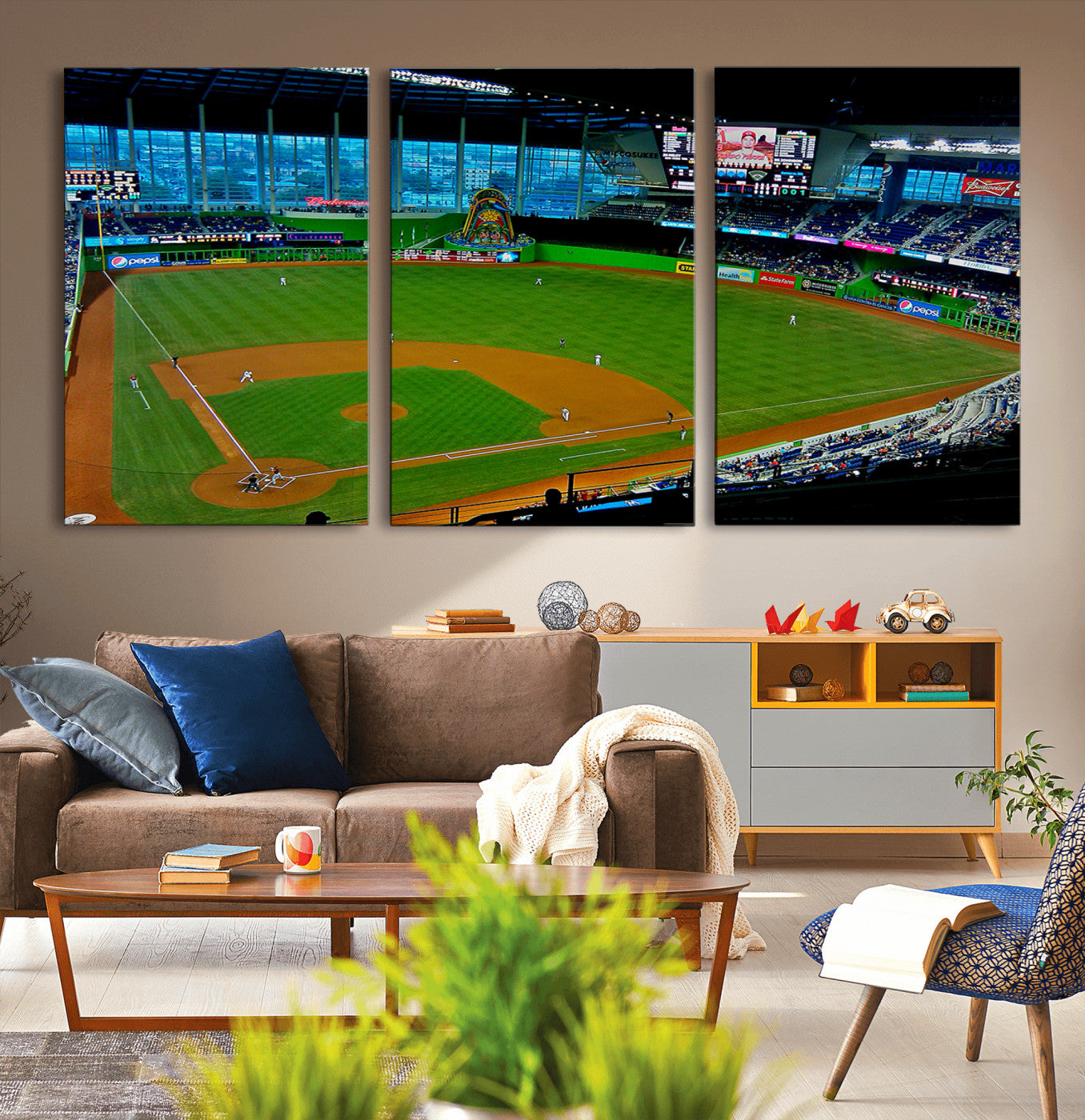 MGV-CV-60X30-3P - Miami Marlins Baseball Team Print - Miami LoanDepot Park Stadium Wall Art Canvas Print