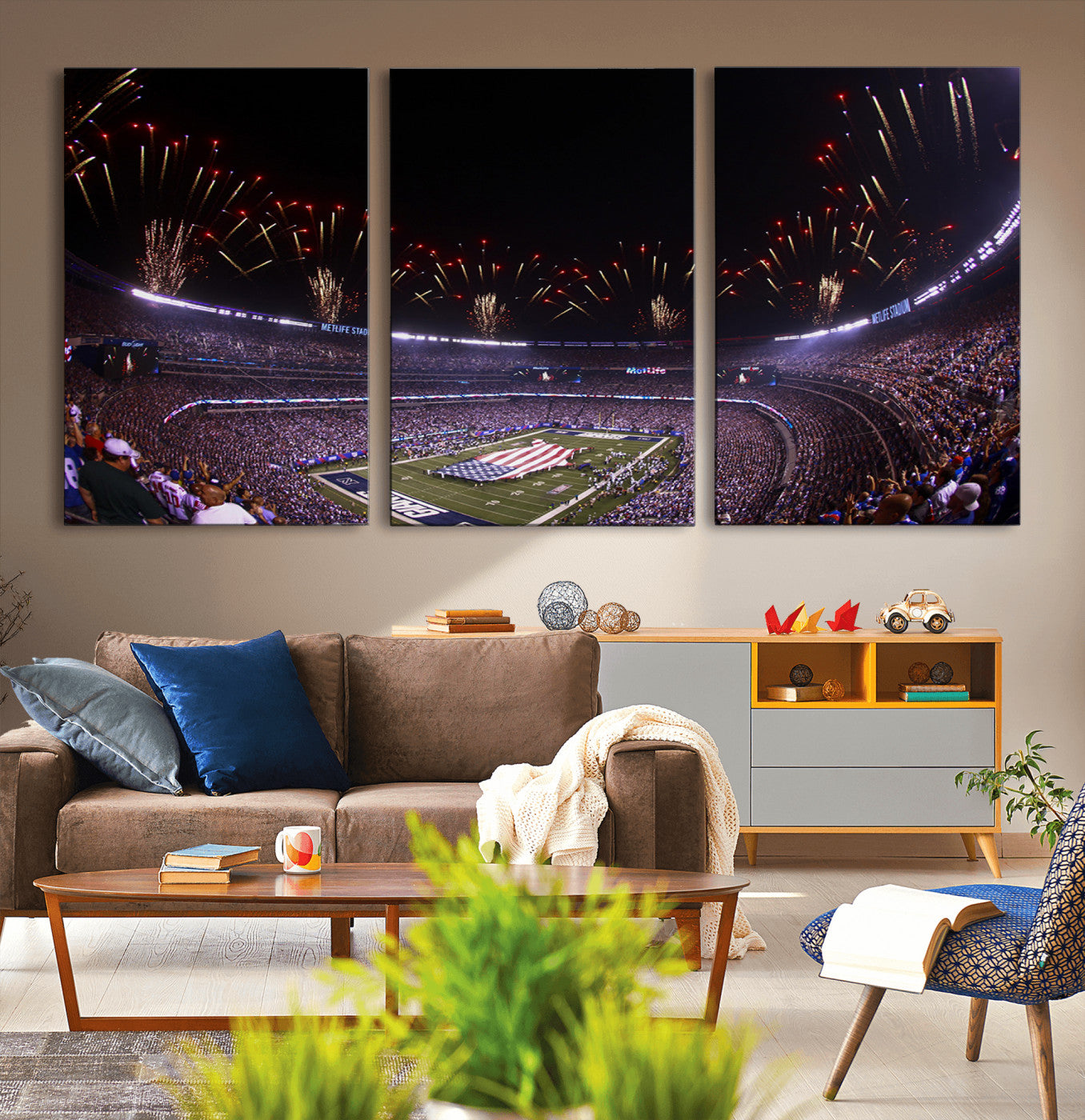 MGV-CV-60X30-3P - New York Giants Football Team Print - East Rutherford MetLife Stadium Wall Art Canvas Print