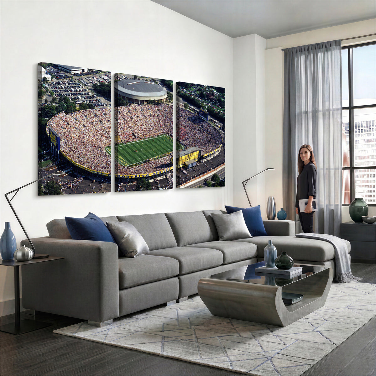 27314-MGV-CV-36X24 - Michigan Wolverines Football Team Print, Ann Arbor Michigan Stadium Wall Art
