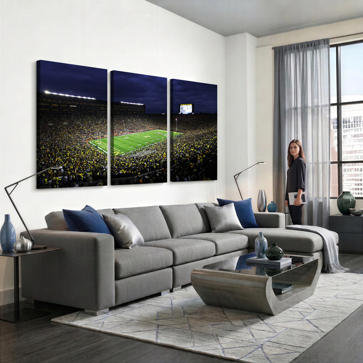 15448-MGV-CV-36X24 - Michigan Wolverines Football Canvas Wall Decor, Football Team Print, Ann Arbor Michigan Stadium