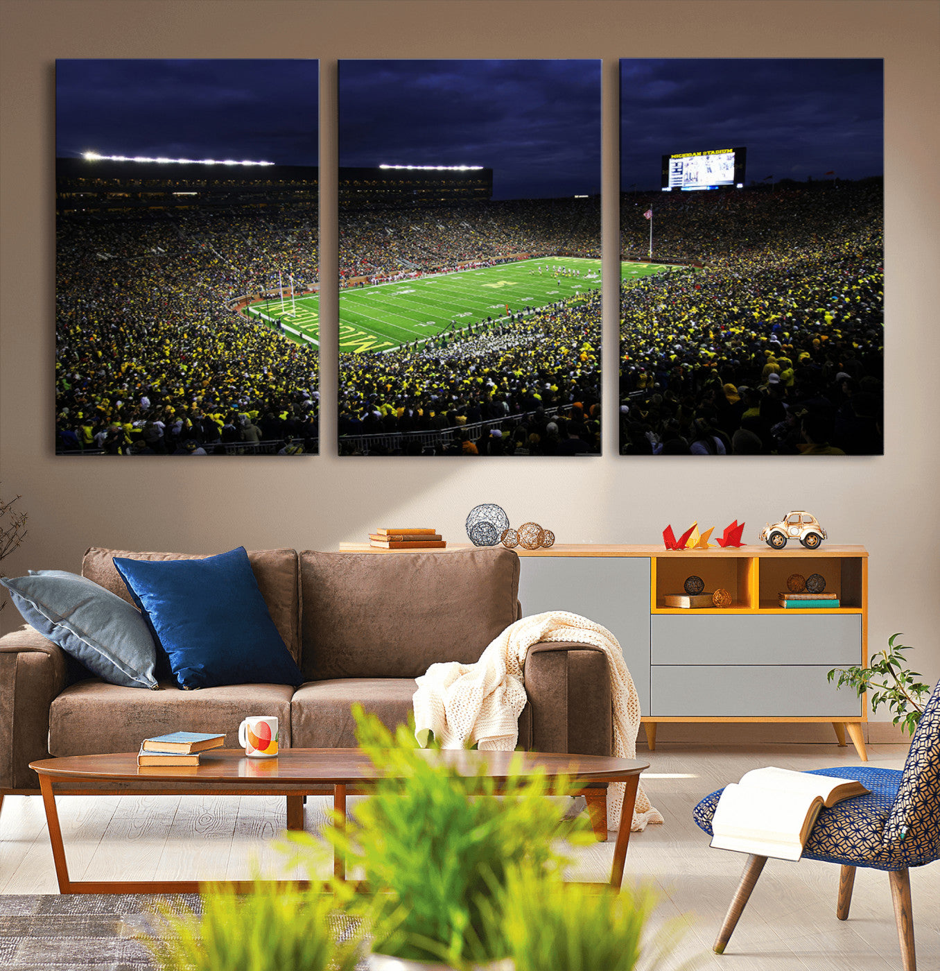 MGV-CV-60X30-3P - Michigan Wolverines Football Canvas Wall Decor, Football Team Print - Ann Arbor Michigan Stadium