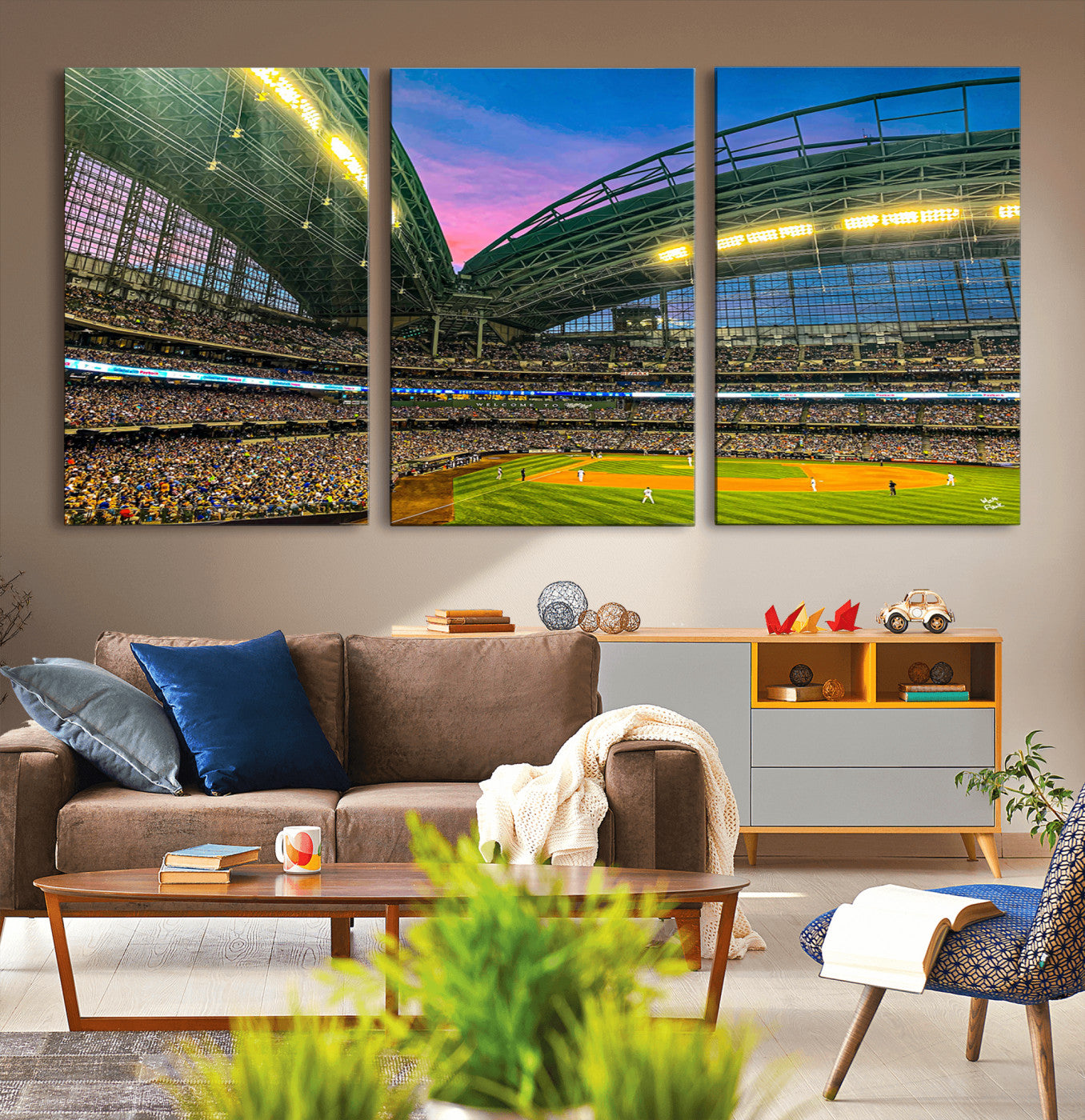 MGV-CV-60X30-3P - Milwaukee Brewers Baseball Team Print Canvas- American Family Field Stadium Wall Art Canvas Print