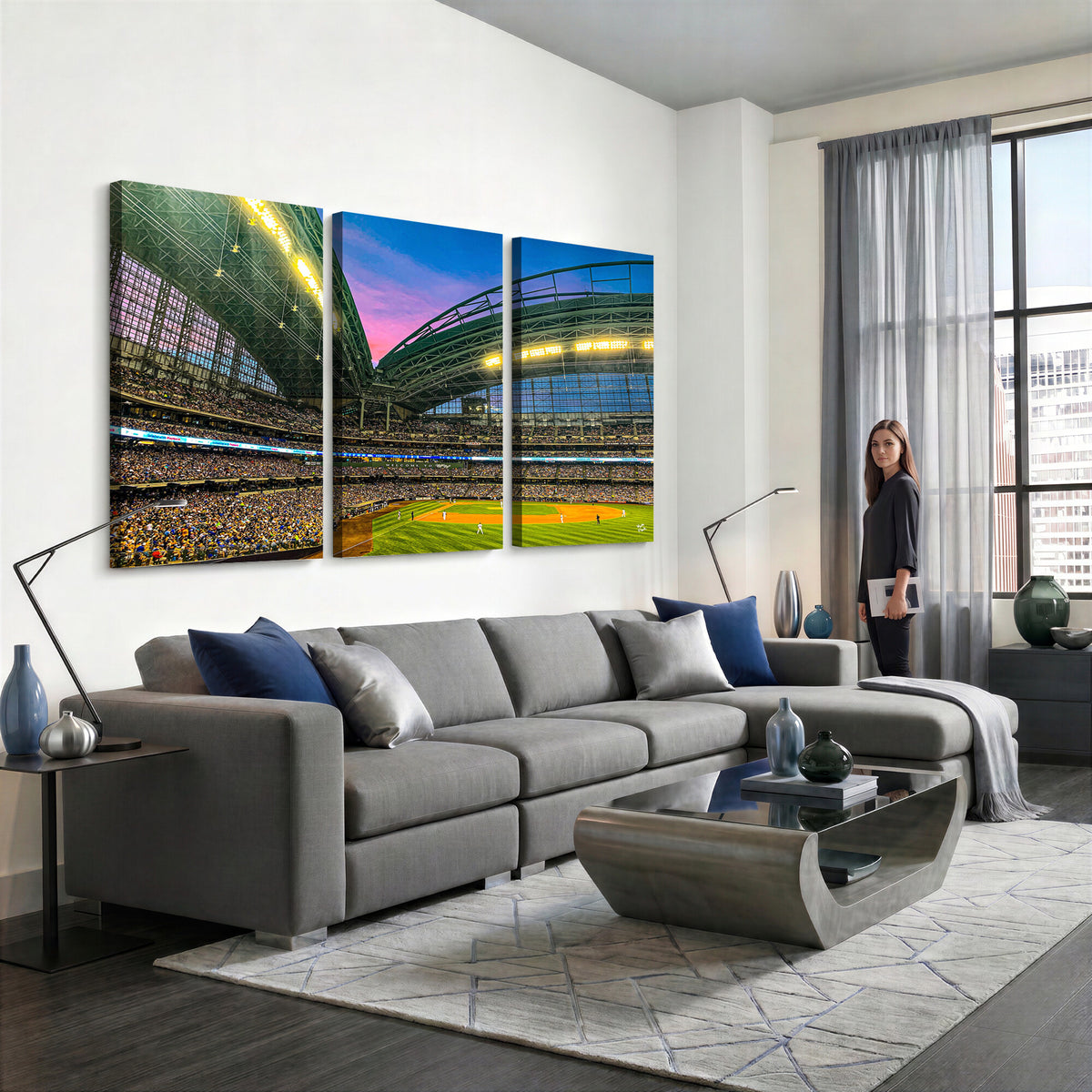17006-MGV-CV-36X24 - Milwaukee Brewers Baseball Team Print Canvas, American Family Field Stadium Wall Art