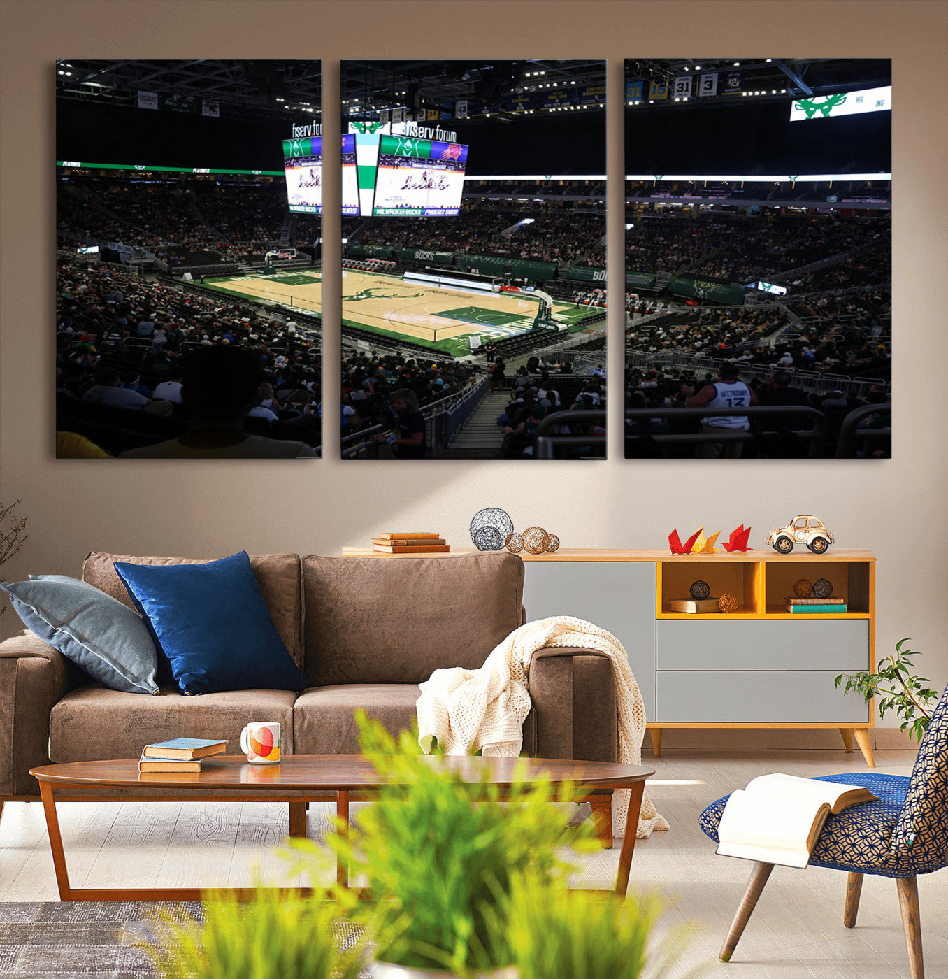 MGV-CV-60X30-3P - Milwaukee Bucks Basketball Print - Fiserv Forum Stadium Wall Art Canvas Print