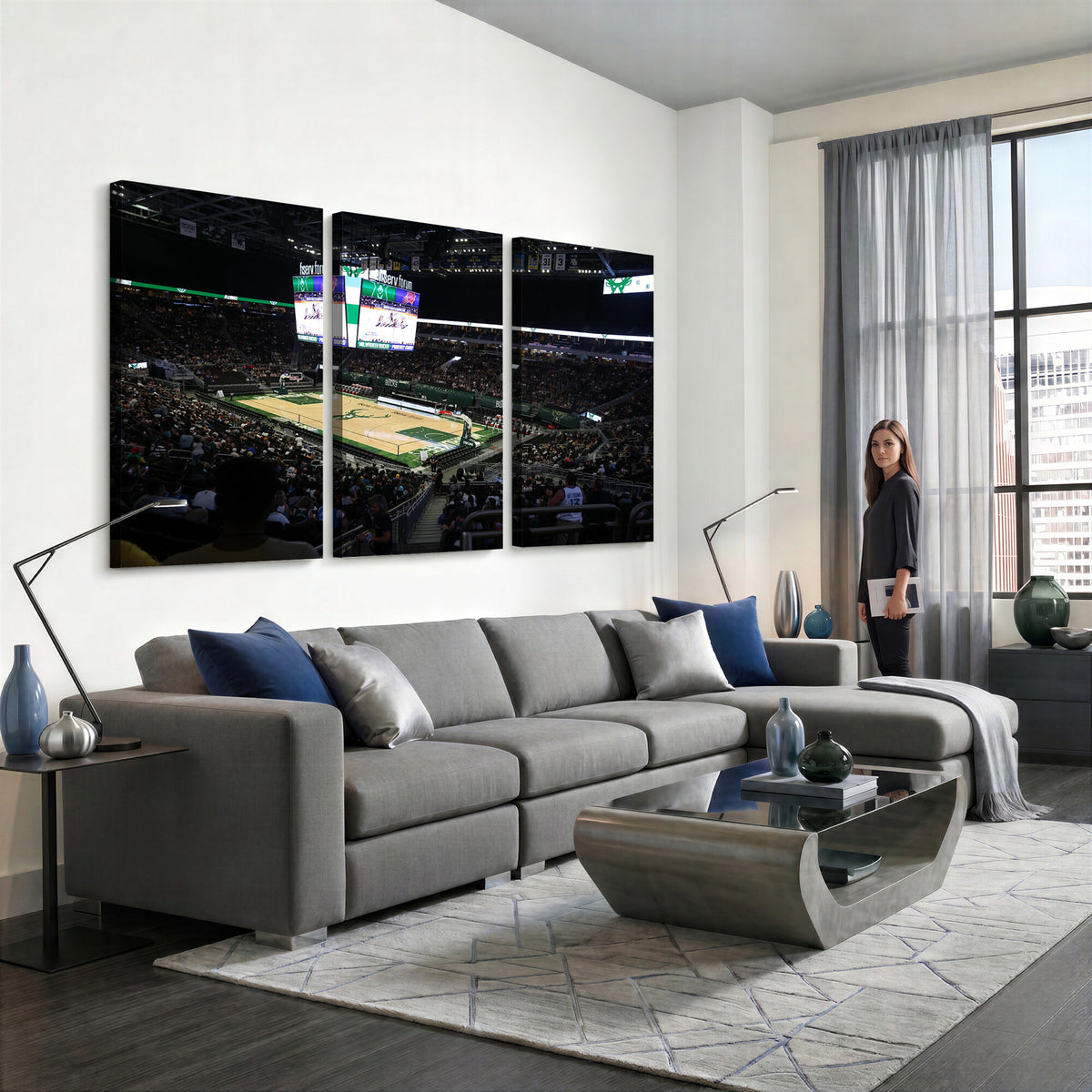 69882-MGV-CV-36X24 - Milwaukee Bucks Basketball Print, Fiserv Forum Stadium Wall Art