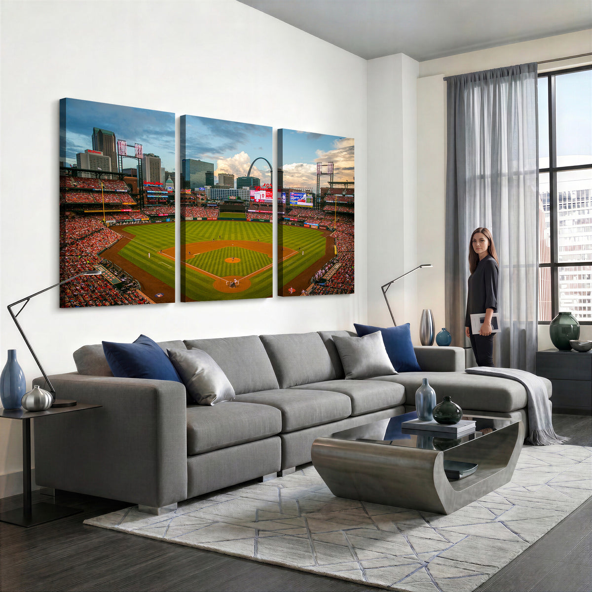 34054-MGV-CV-36X24 - St. Louis Cardinals Baseball Team Print, Busch Stadium Wall Art, Framed and Ready to Hang