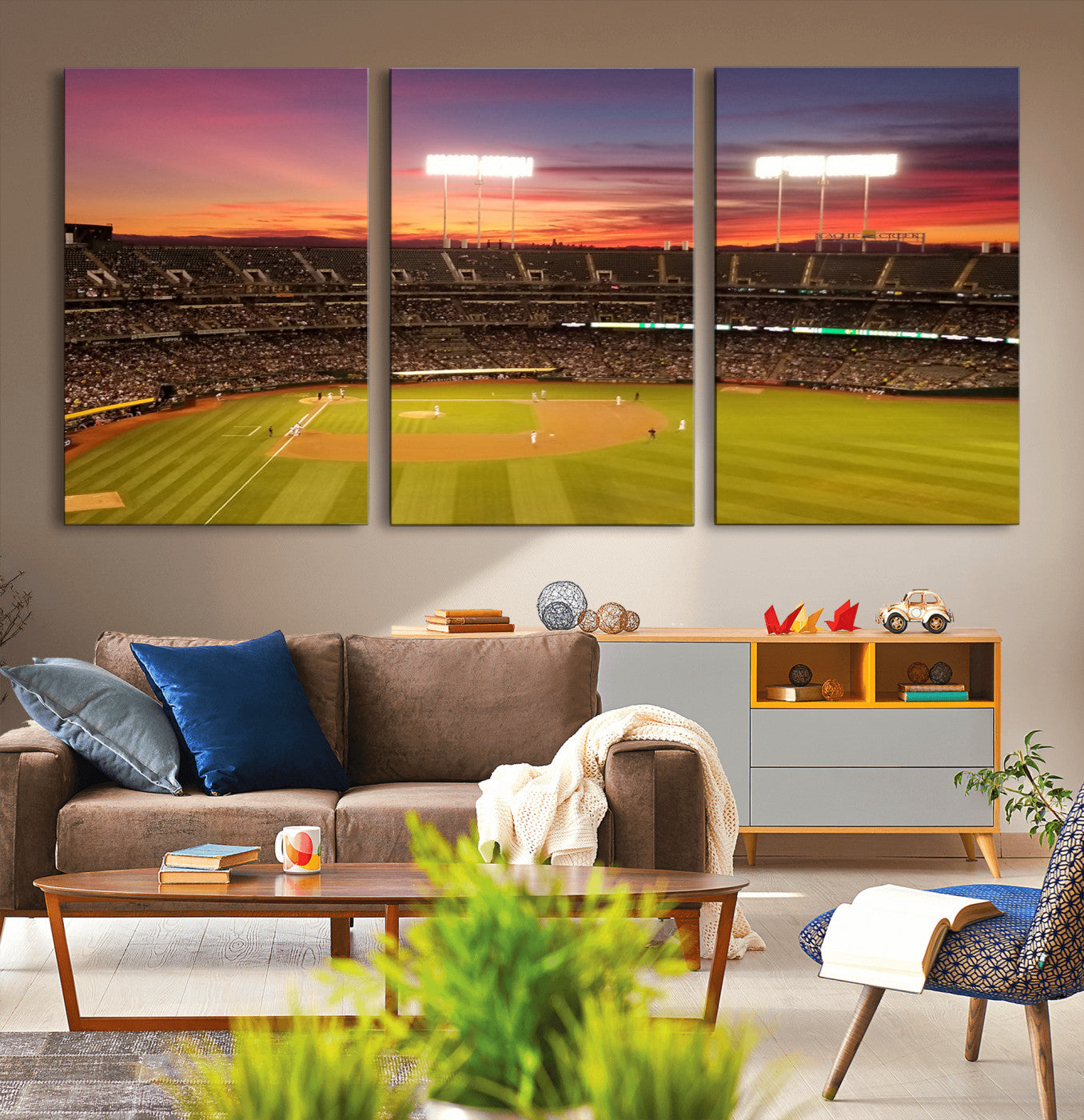 73718-MGV-CV-36X24-Oakland Athletics Baseball Team Print - Oakland Coliseum Stadium Wall Art Canvas Print