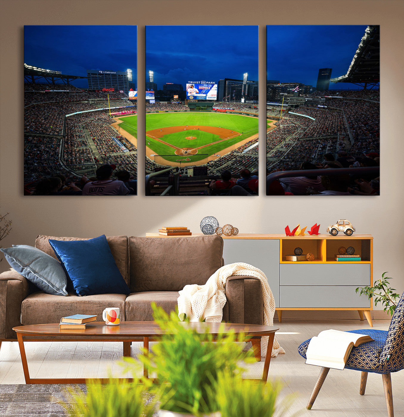 MGV-CV-60X30-3P - Truist Park Night Game Canvas Art - Atlanta Braves Stadium Wall Art Canvas