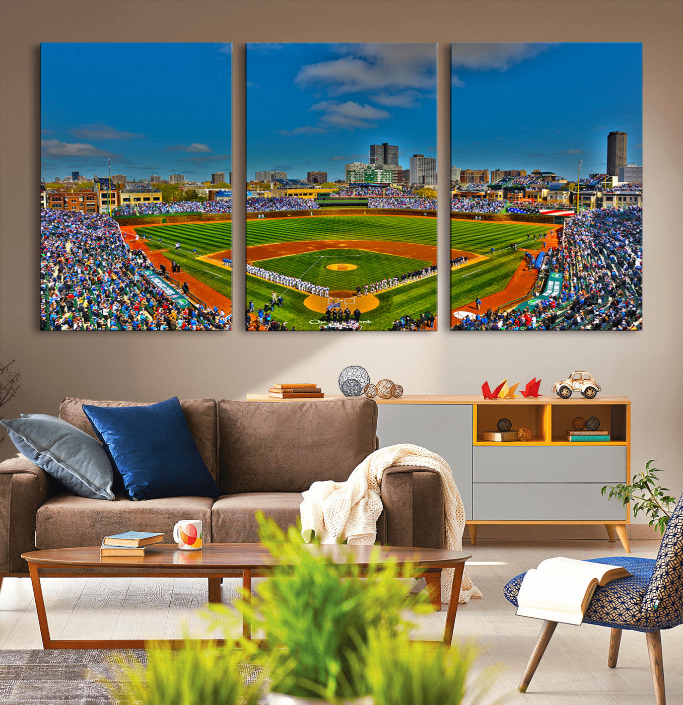 MGV-CV-60X30-3P - Wrigley Field Chicago Cubs Canvas Wall Art - Iconic Baseball Stadium Print for Sports Lovers - Ready