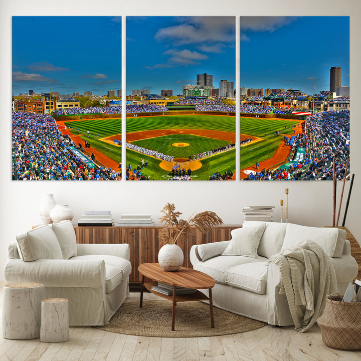 Wrigley Field Chicago Cubs Panoramic 3-Piece Canvas Wall Art - Iconic Baseball Stadium Print for Sports Lovers - Ready to Hang