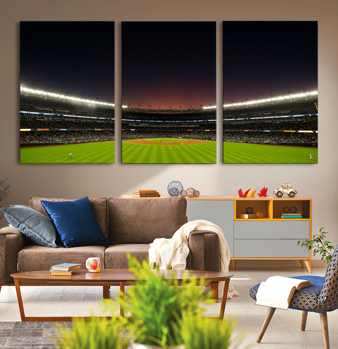 59138-MGV-CV-60X30-3P-Yankee Stadium Night Game Triple Canvas, Yankee Stadium Canvas Wall Art - New York Yankees MLB Match