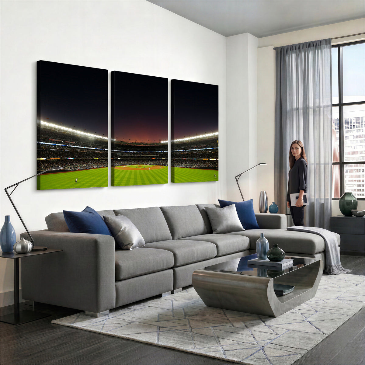 59138-MGV-CV-36X24 - Yankee Stadium Night Game Triple Canvas, New York Yankees Stadium Wall Art