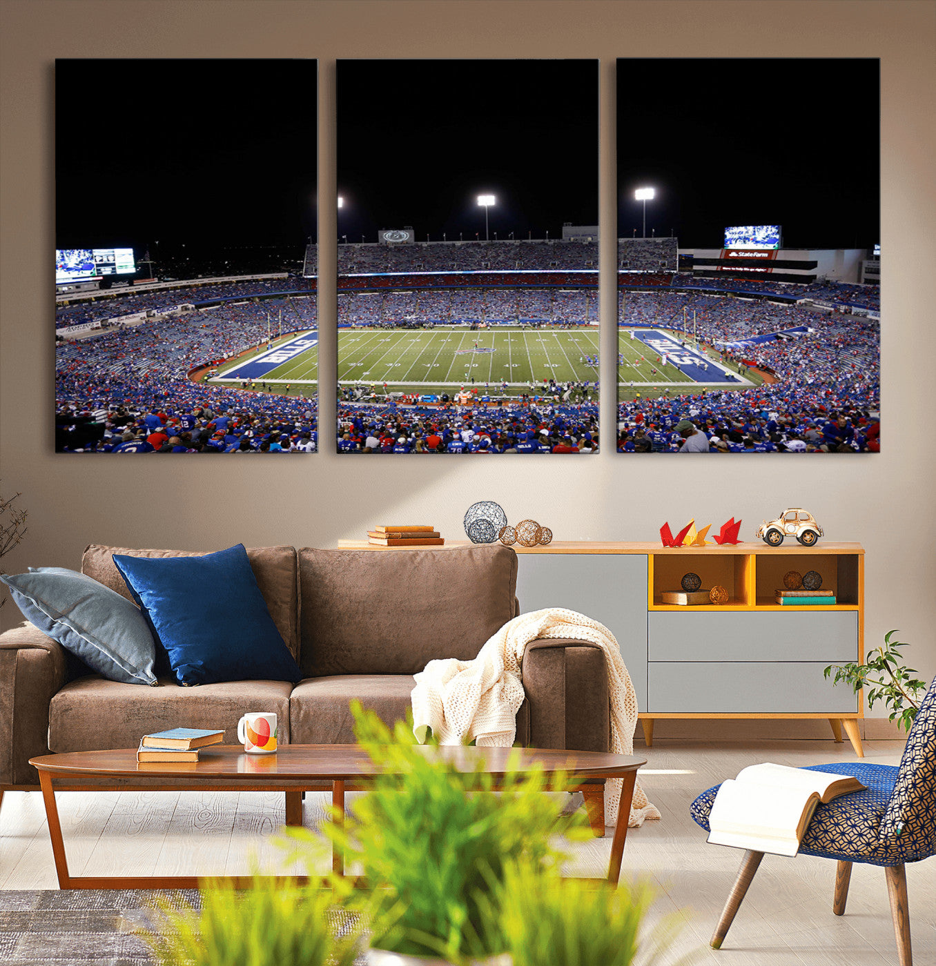 MGV-CV-60X30-3P - Buffalo Bills Wall Art - Buffalo Bills Stadium Canvas Print, Perfect Sports Decor for Living Rooms,