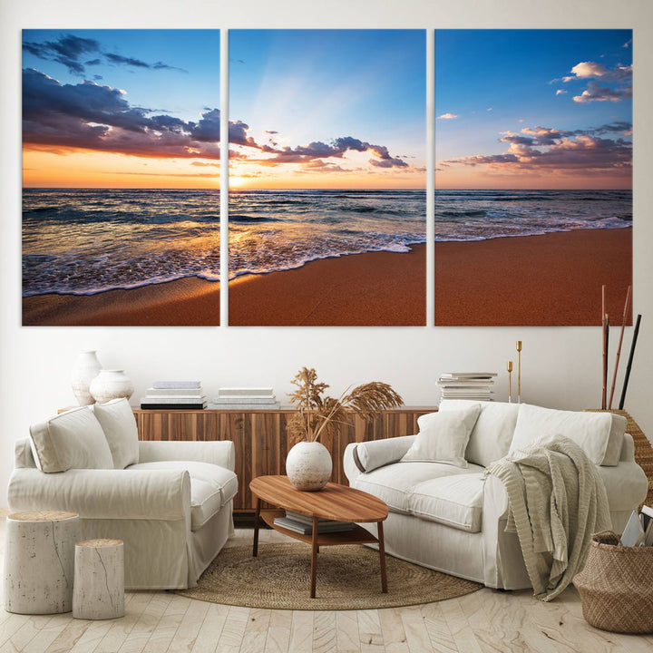 Golden Hour Beach Sunset Wall Art | Canvas Print | Ready to Hang | Coastal Wall Art for Living Room