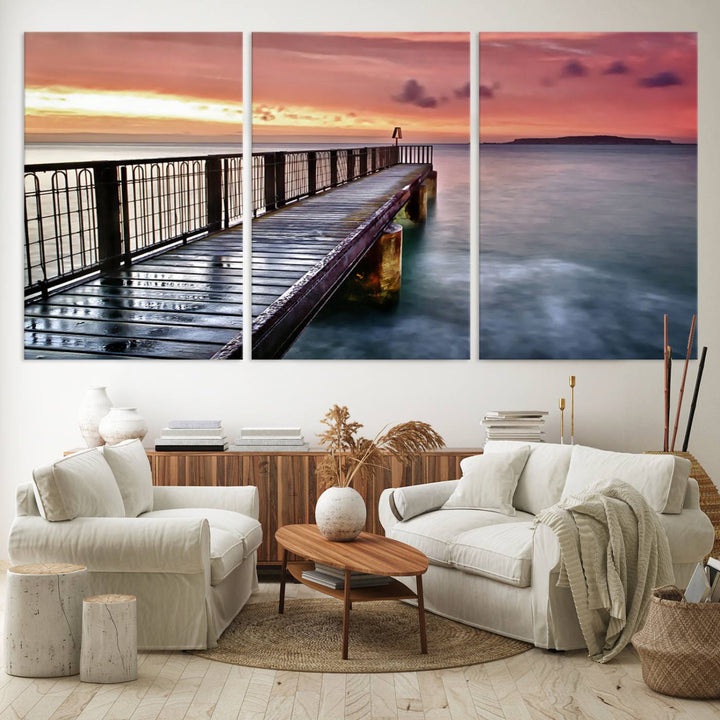 Serene Pier at Sunset Wall Art | Canvas Print | Ready to Hang | Coastal Decor for Living Room