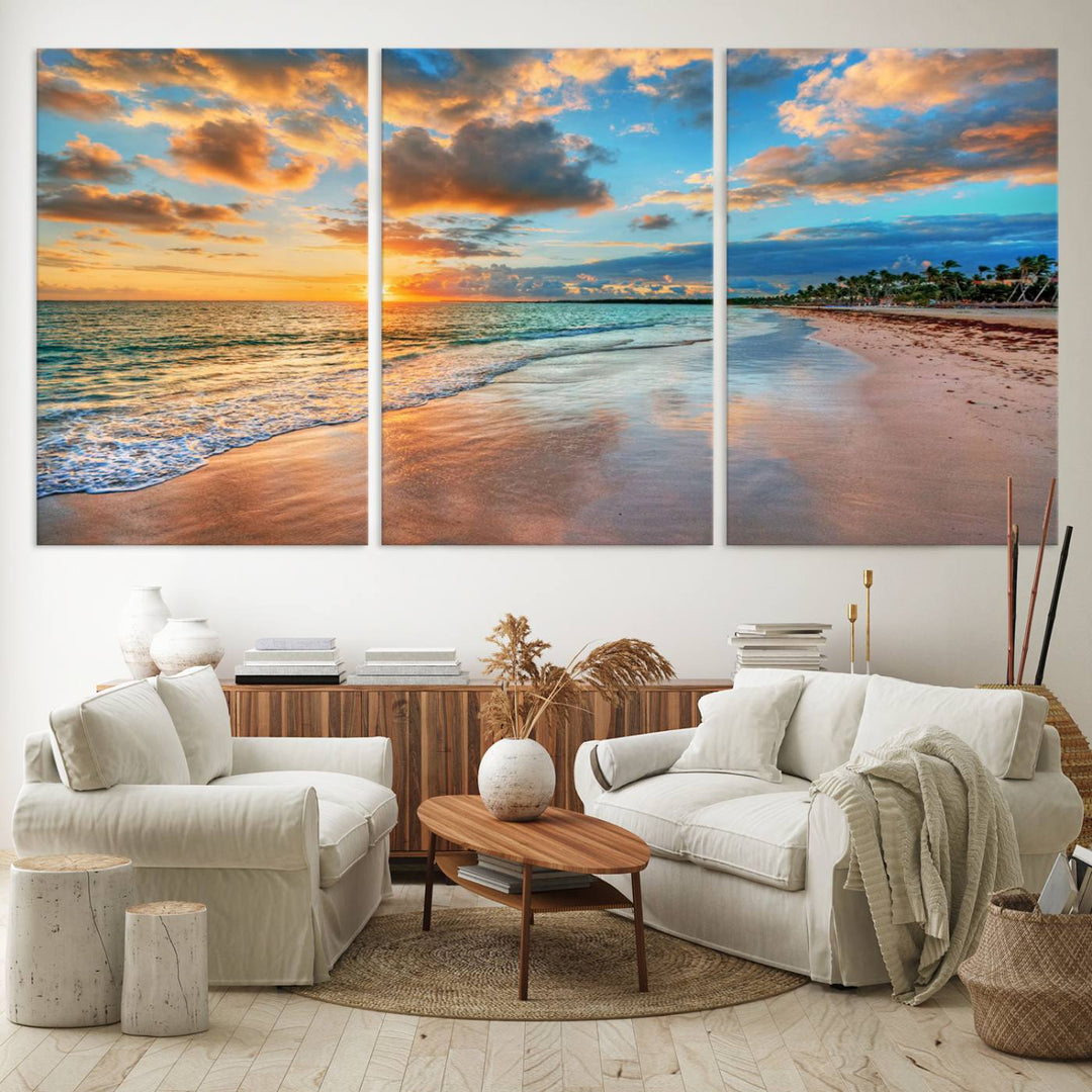 Serene Beach Sunset Wall Art | Coastal Ocean Canvas Print | Ready to Hang Tropical Decor for Home or Office