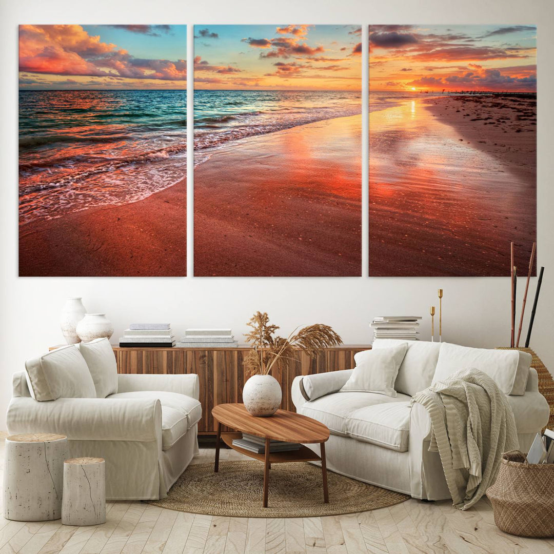 Stunning Sunset Beach Wall Art | Ocean Canvas Print | Coastal Wall Art | Ready to Hang | Tranquil Sunset Canvas for Home & Office Decor