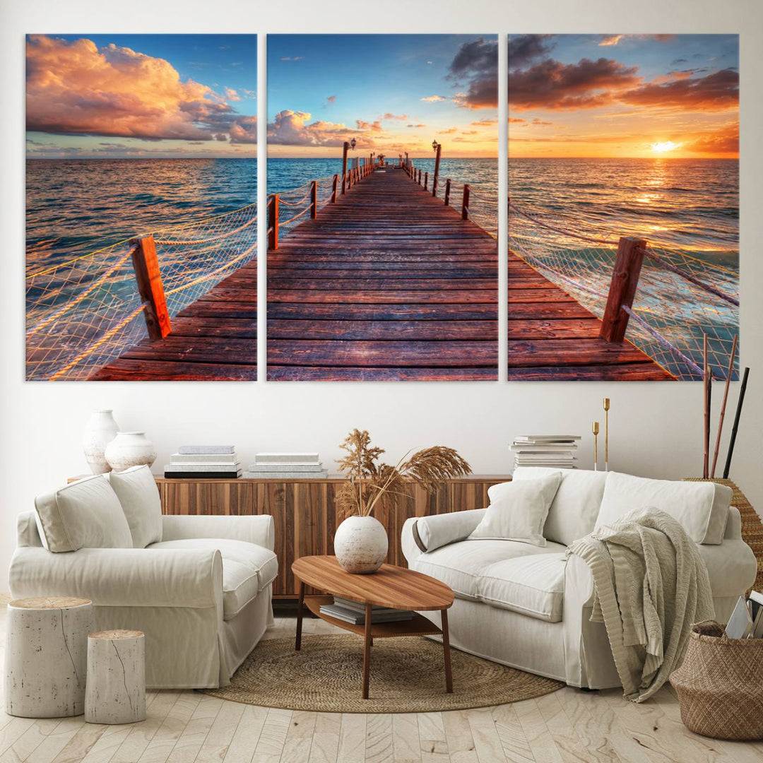 Vibrant Beach Sunset Wall Art | Coastal Ocean Canvas Print | Ready to Hang Tropical Decor for Living Room or Office