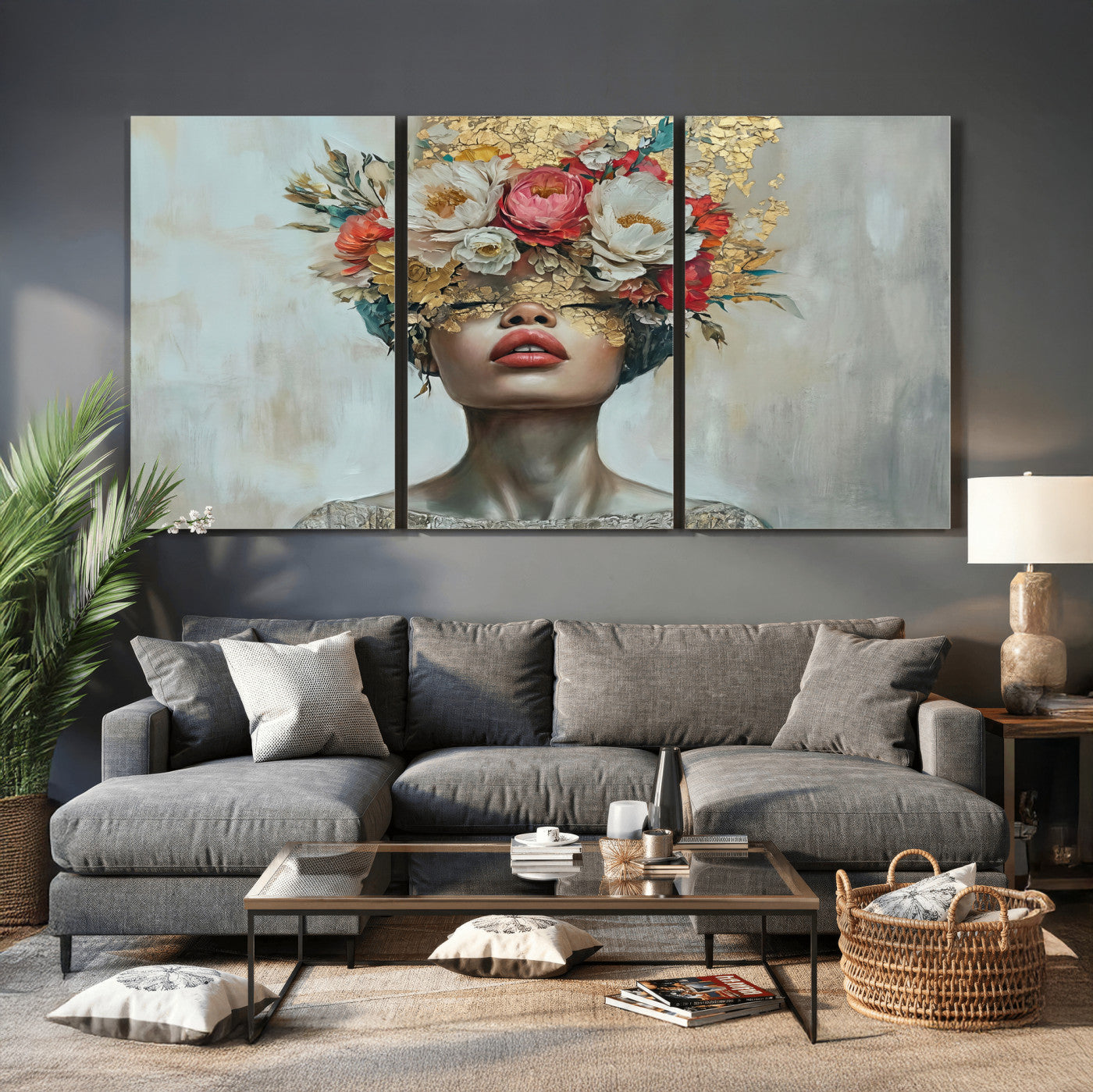26919-MGV-CV-36X24 - Golden Petal Wall Art Canvas Print - Silhouette Woman Wall Art Canvas Print, Floral Woman Portrait