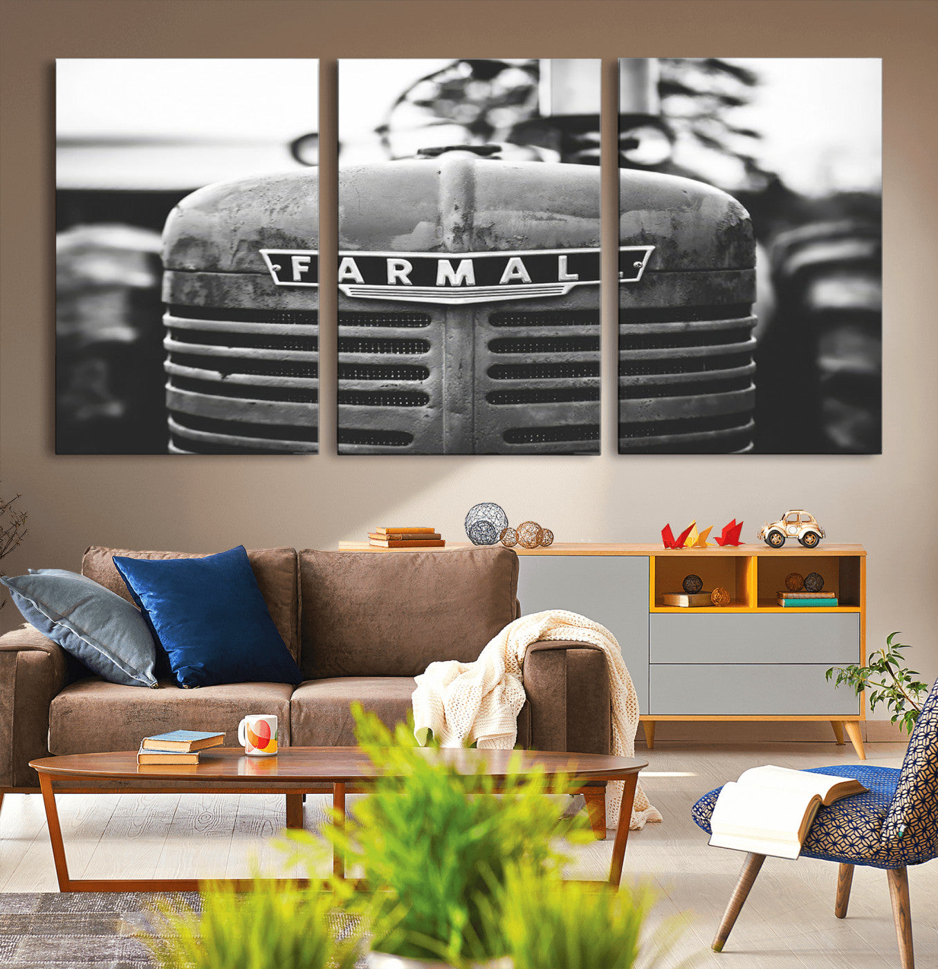 MGV-CV-60X30-3P - Vintage Farmall Tractor Wall Art Canvas Print, Rustic Farmhouse Decor Ready to Hang