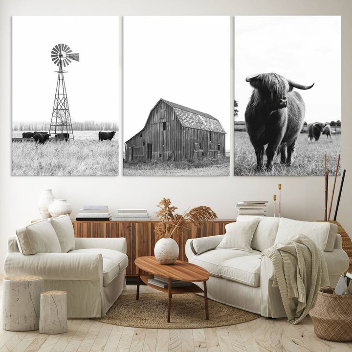 Old Barn Field Farmhouse Wall Art Decor Canvas Print, Boho Wall Art Print