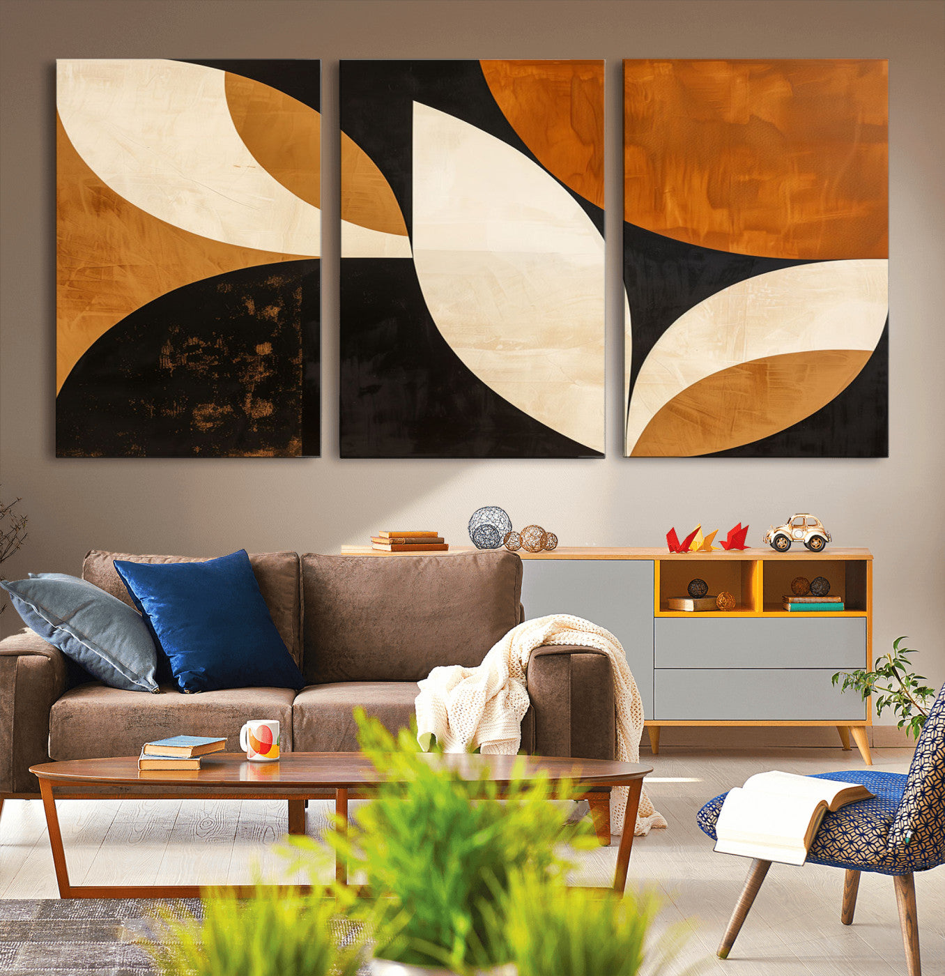 21251-MGV-CV-60X30-3P-Geometric Abstract Wall Art Canvas Print, Mid Century Modern Wall Art Print