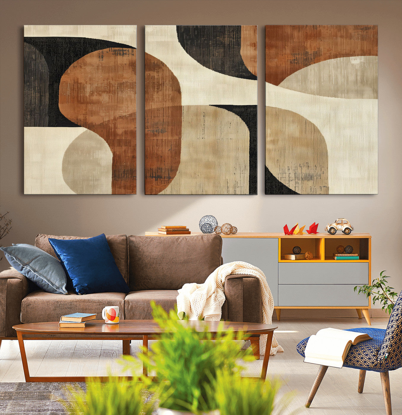MGV-CV-60X30-3P - Wabi Sabi Abstract Wall Art Canvas Print | Large Minimalist Modern Geometric Wall Decor for Living