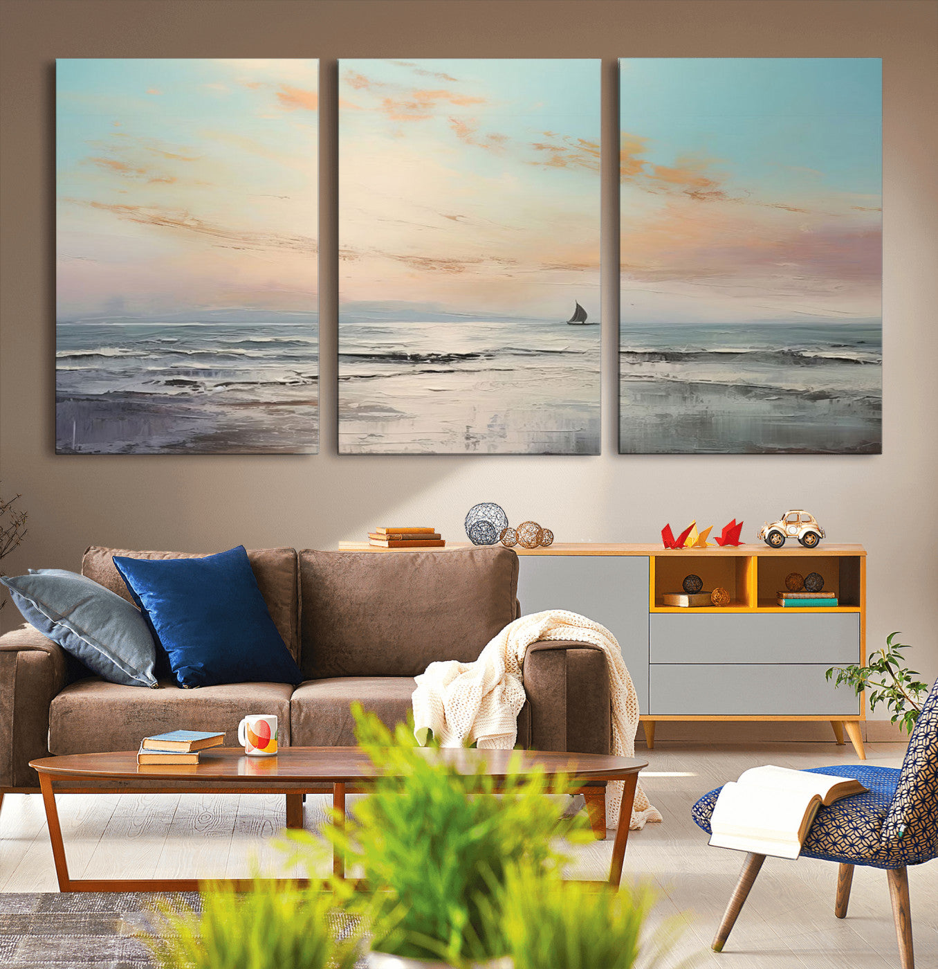 MGV-CV-60X30-3P - Abstract Ocean Wall Art -  Boat Wall Art Canvas Print