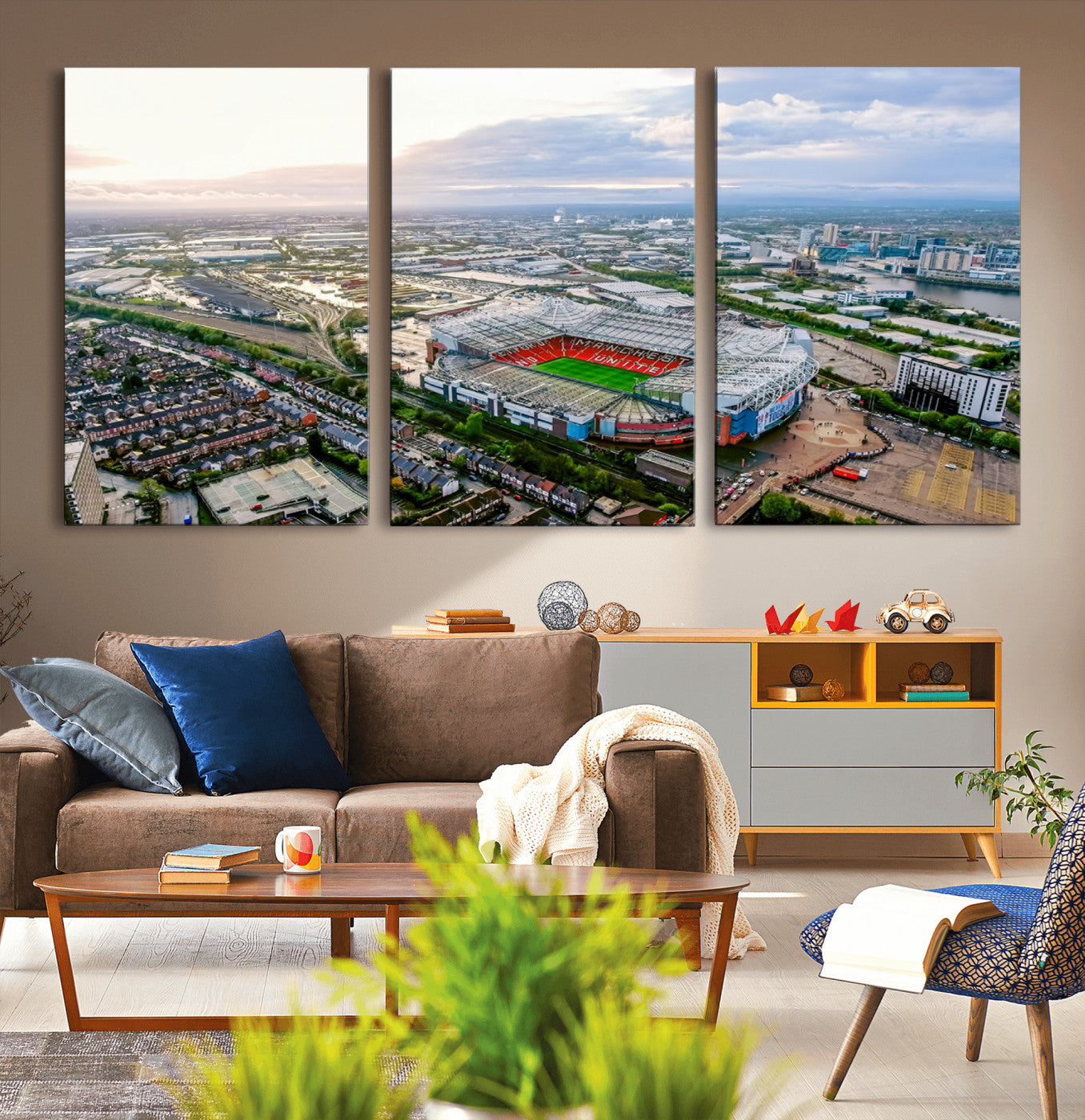 MGV-CV-60X30-3P - Old Trafford Manchester United Stadium Wall Art Canvas Print - Aerial View Stadium, Old Trafford
