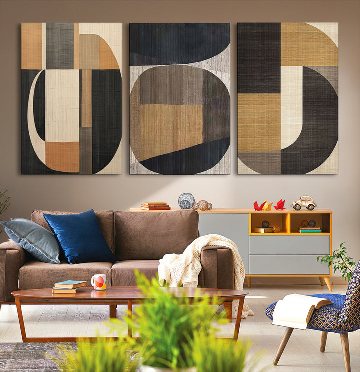 Modern Brown Wabi Sabi Abstract Wall Art Canvas Print Set, Minimalist Wall Art