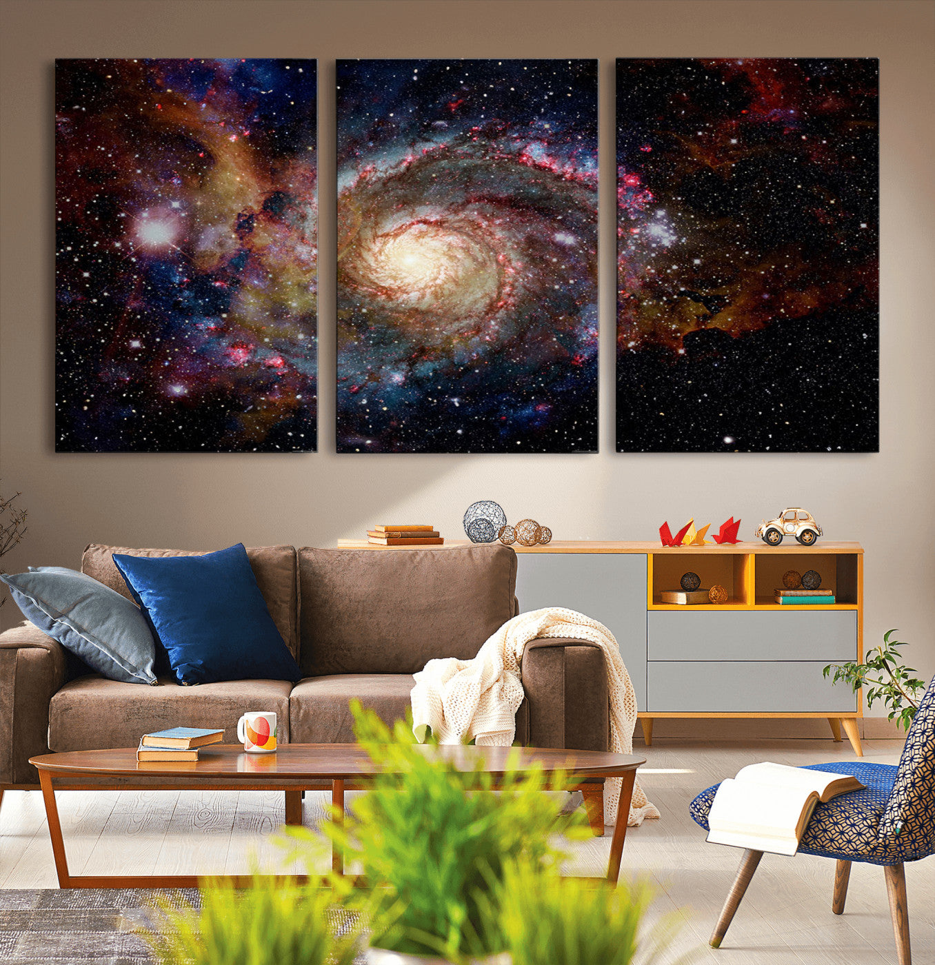MGV-CV-60X30-3P - Nebula and Galaxies in Space Wall Art Canvas Print, Spiral Galaxy Wall Art Canvas Print