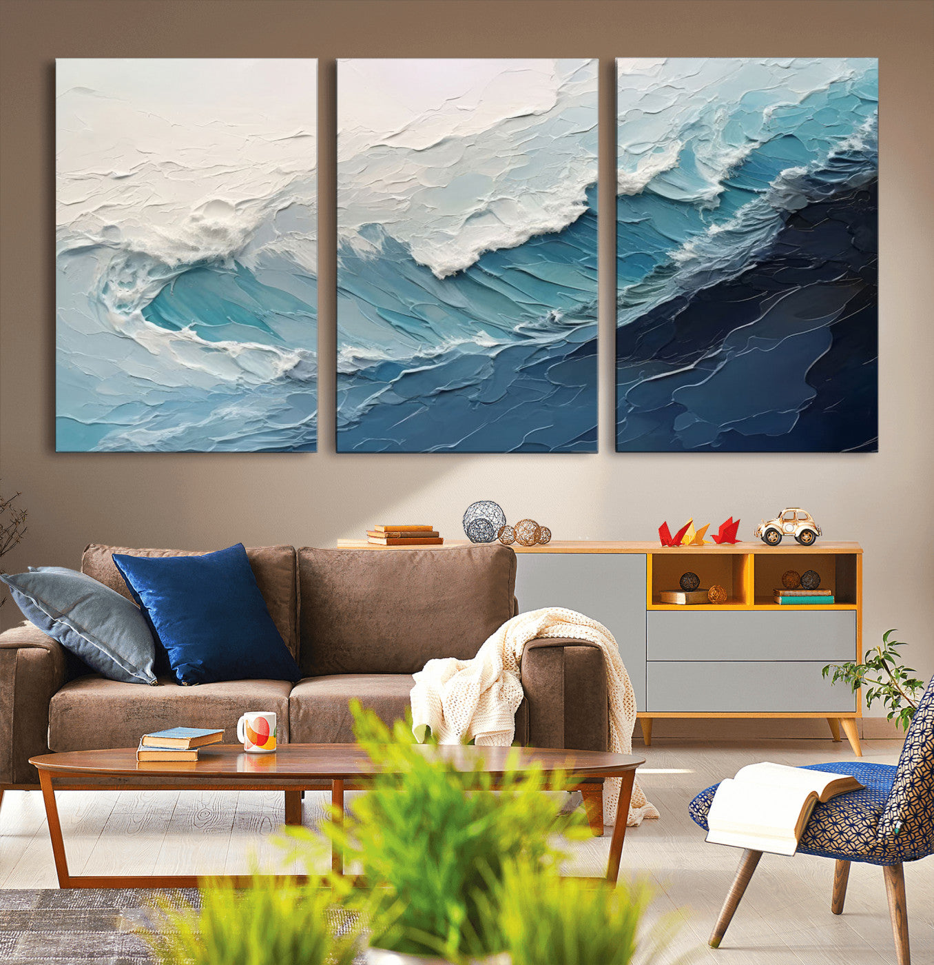 MGV-CV-60X30-3P - Ocean Wave Canvas Wall Art Print - Coastal Wall Decor for Living Room - Large Ocean Wave Wall Art
