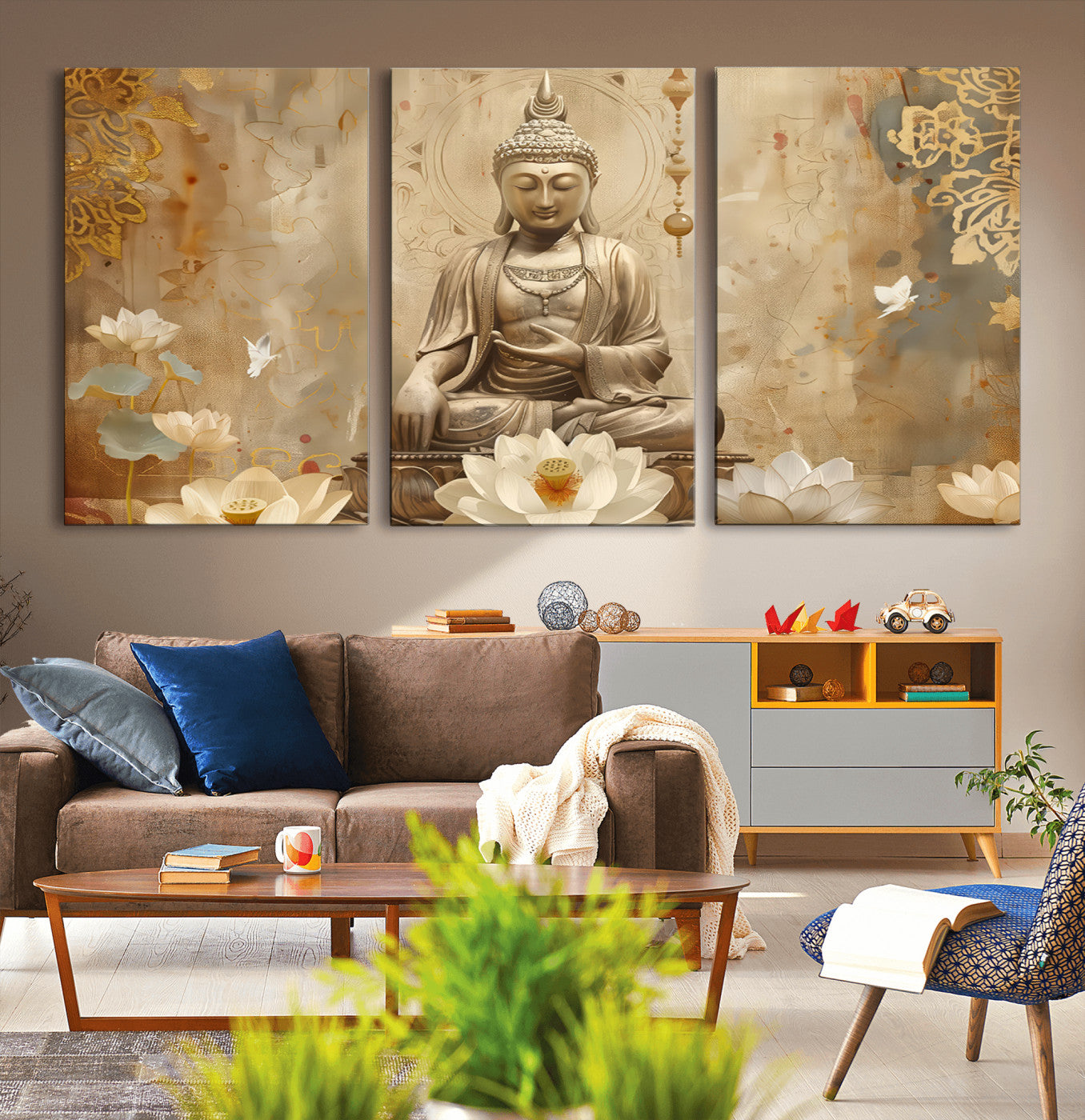 MGV-CV-60X30-3P - Buddha Wall Art Canvas Print, Buddha Meditation Room Decor, Yoga Room Wall Decor
