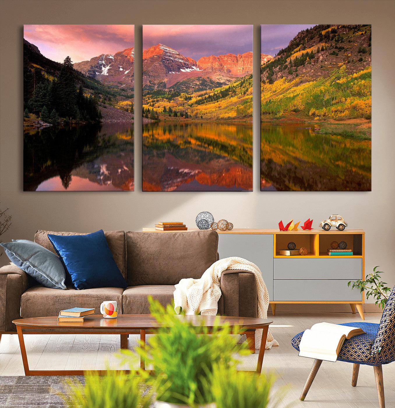 MGV-CV-60X30-3P - Colorado Rockies Mountain Sunset Wall Art | Ready to Hang and Framed | Scenic Nature Landscape