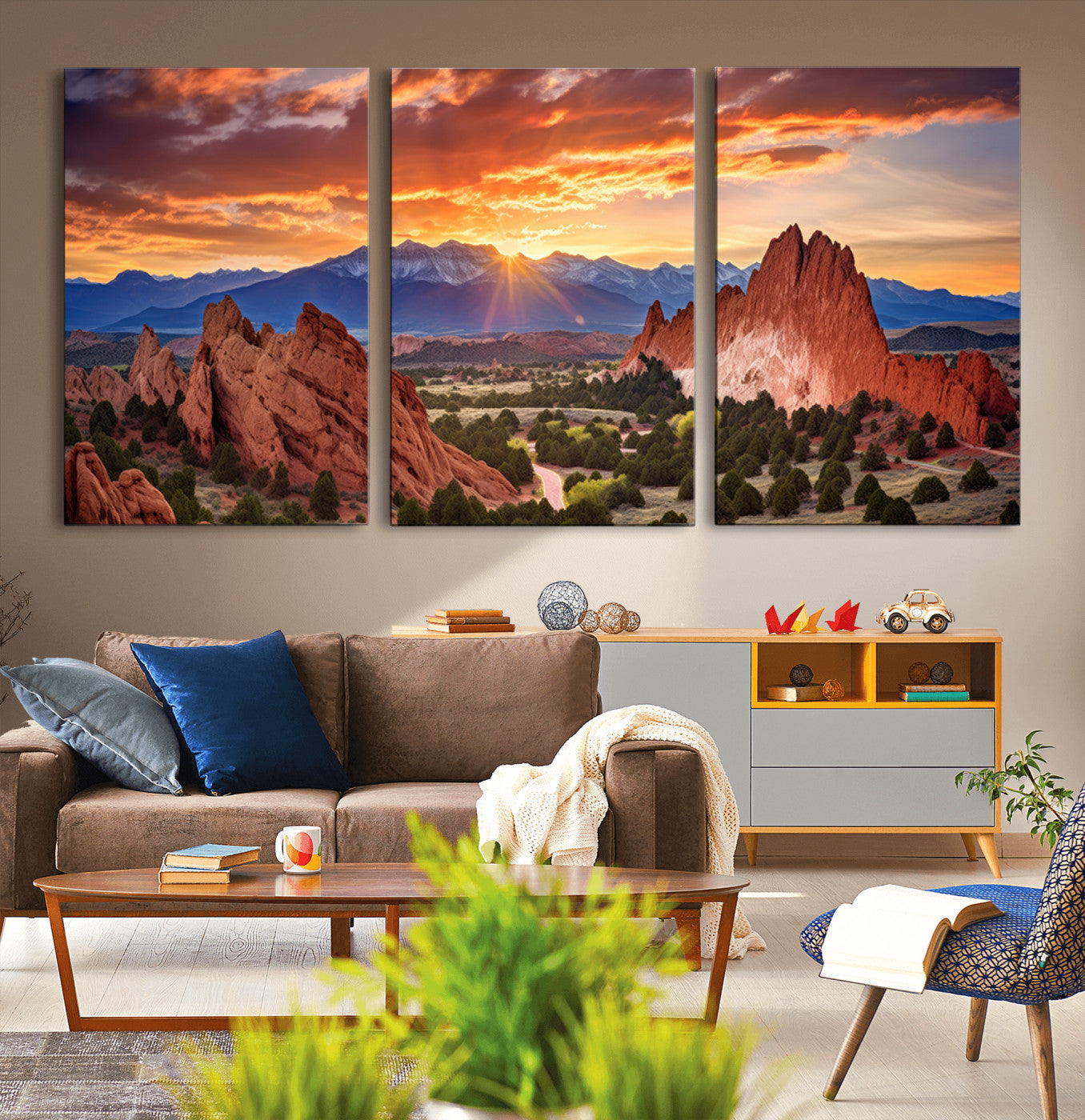 MGV-CV-60X30-3P - Rocky Mountains Sunset Wall Art Canvas Print – Ready to Hang, Framed Colorado Landscape