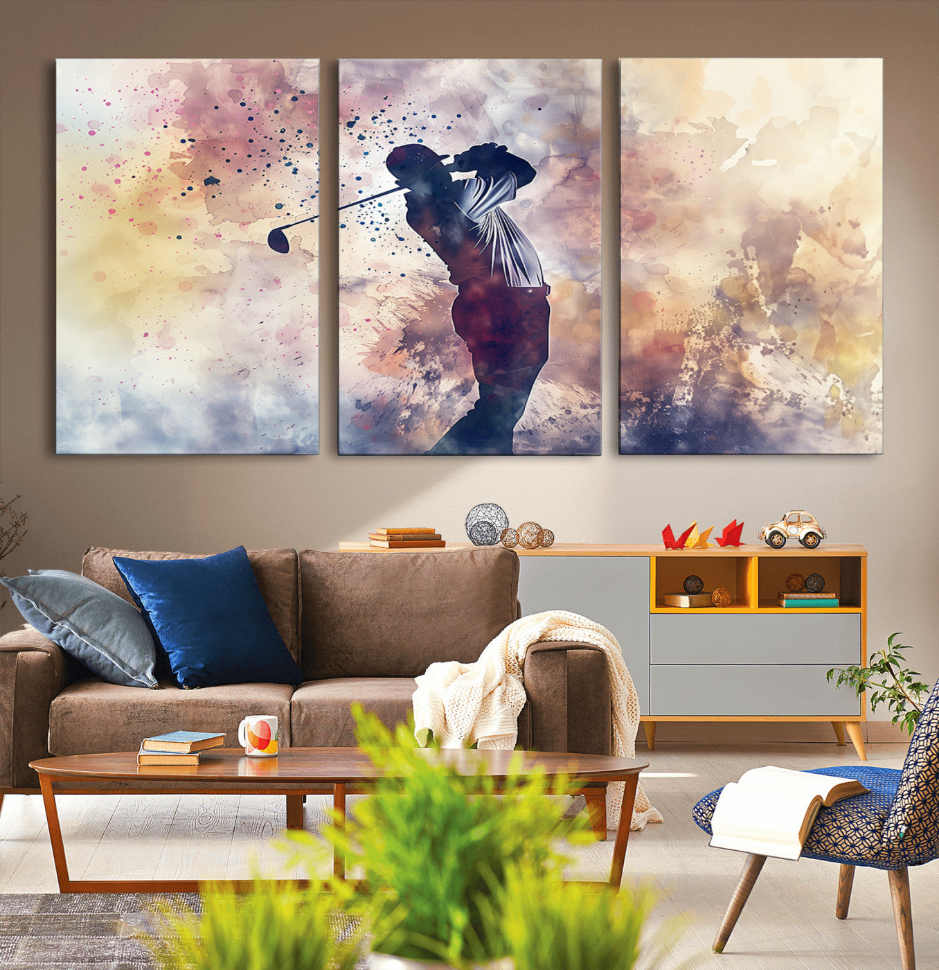 10848-MGV-CV-36X24-Abstract Watercolor Golf Player Wall Art Canvas Print